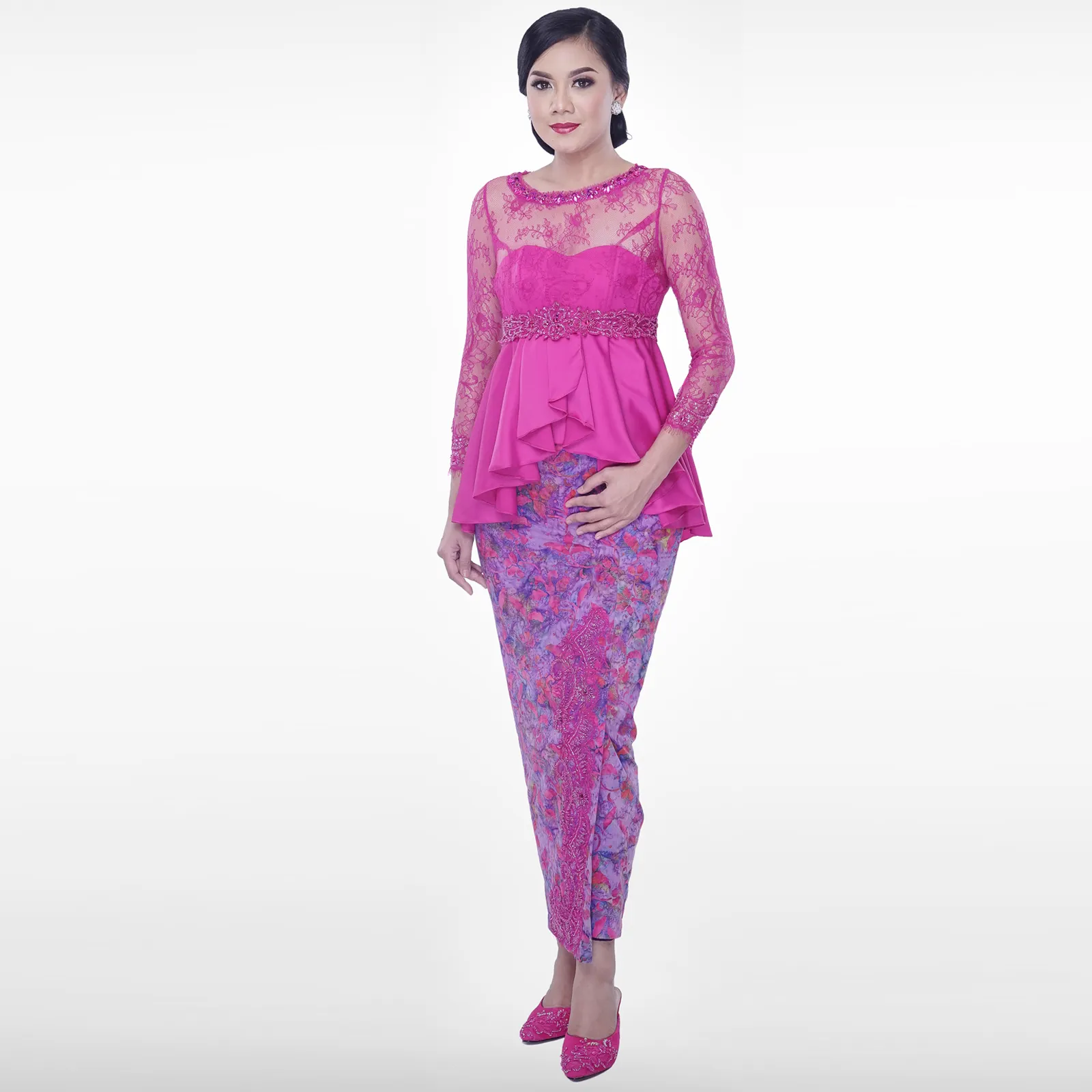(BT-036) Kebaya Bridesmaid/Engagement/Graduation Brukat Shocking Pink 