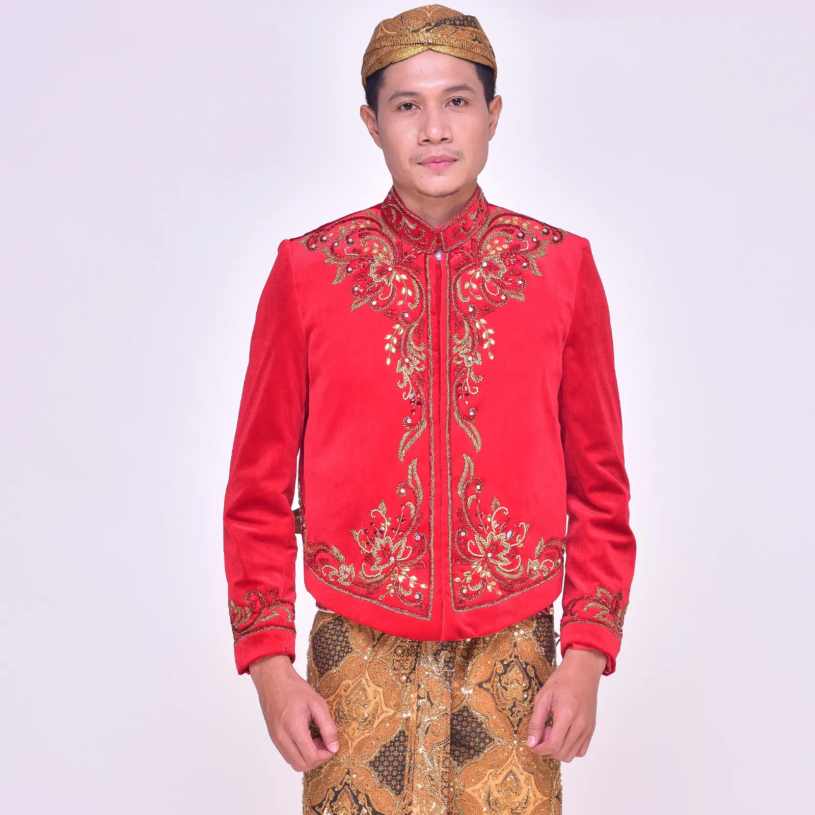 (BJ-115) Beskap Pengantin Bludru Merah Septiana