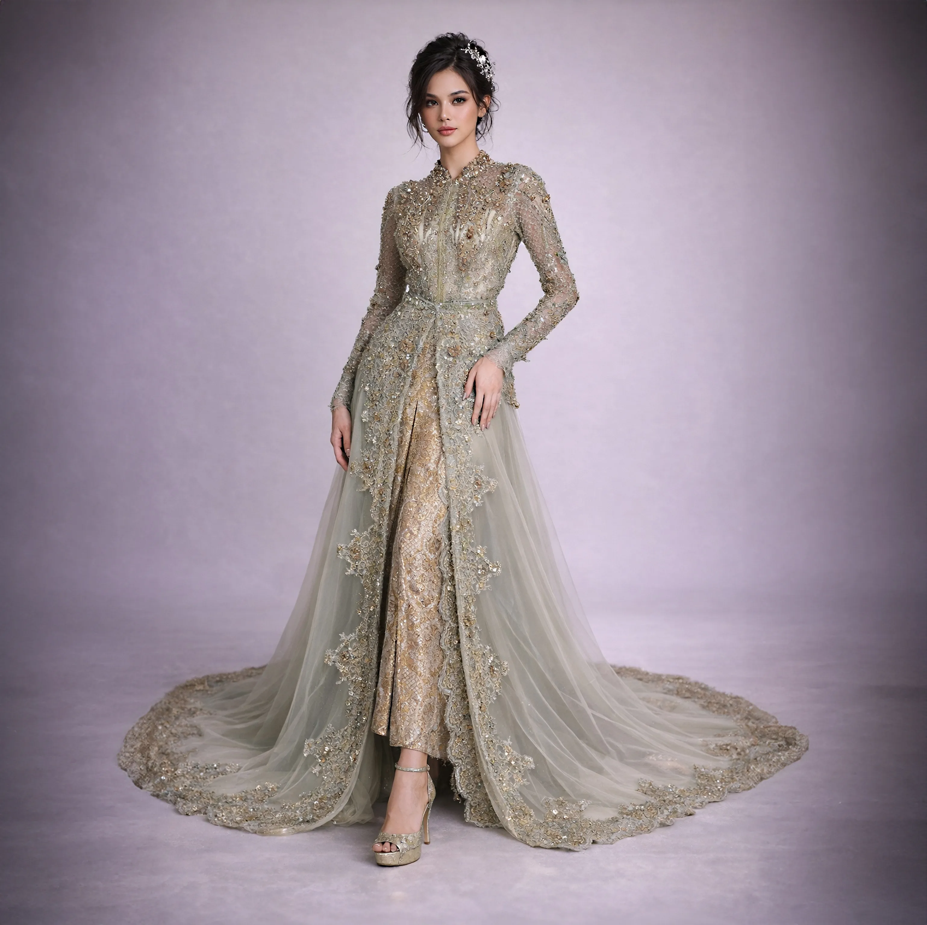 (KE-092) Kebaya Pengantin Hijau Olive Chintya 