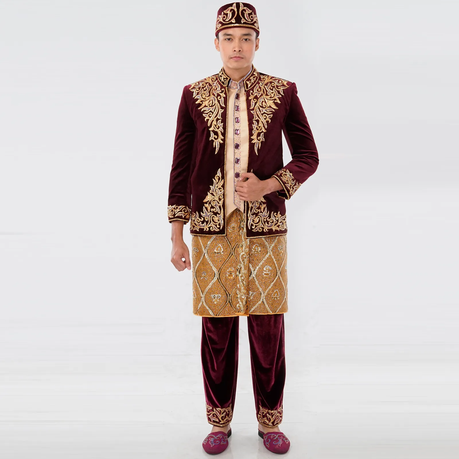 (BS-020) Beskap Pengantin Bludru Magenta Rizka