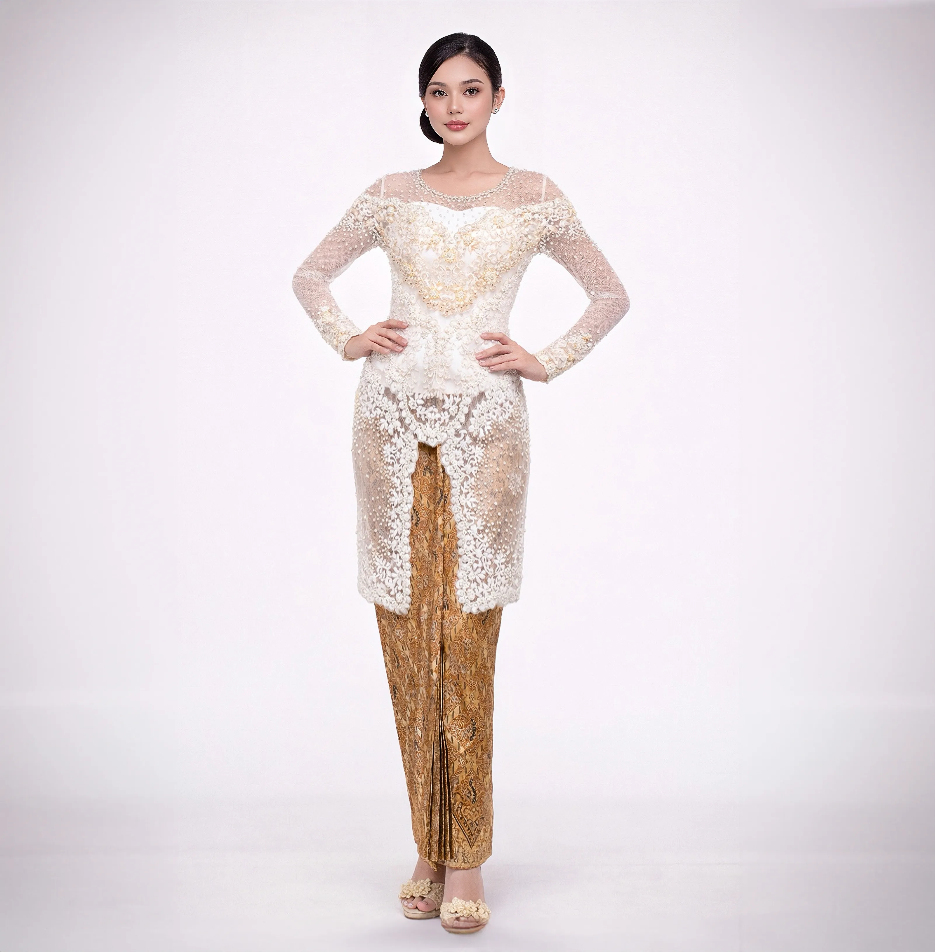 (KE-126) Kebaya Pengantin BW Emas Mutiara
