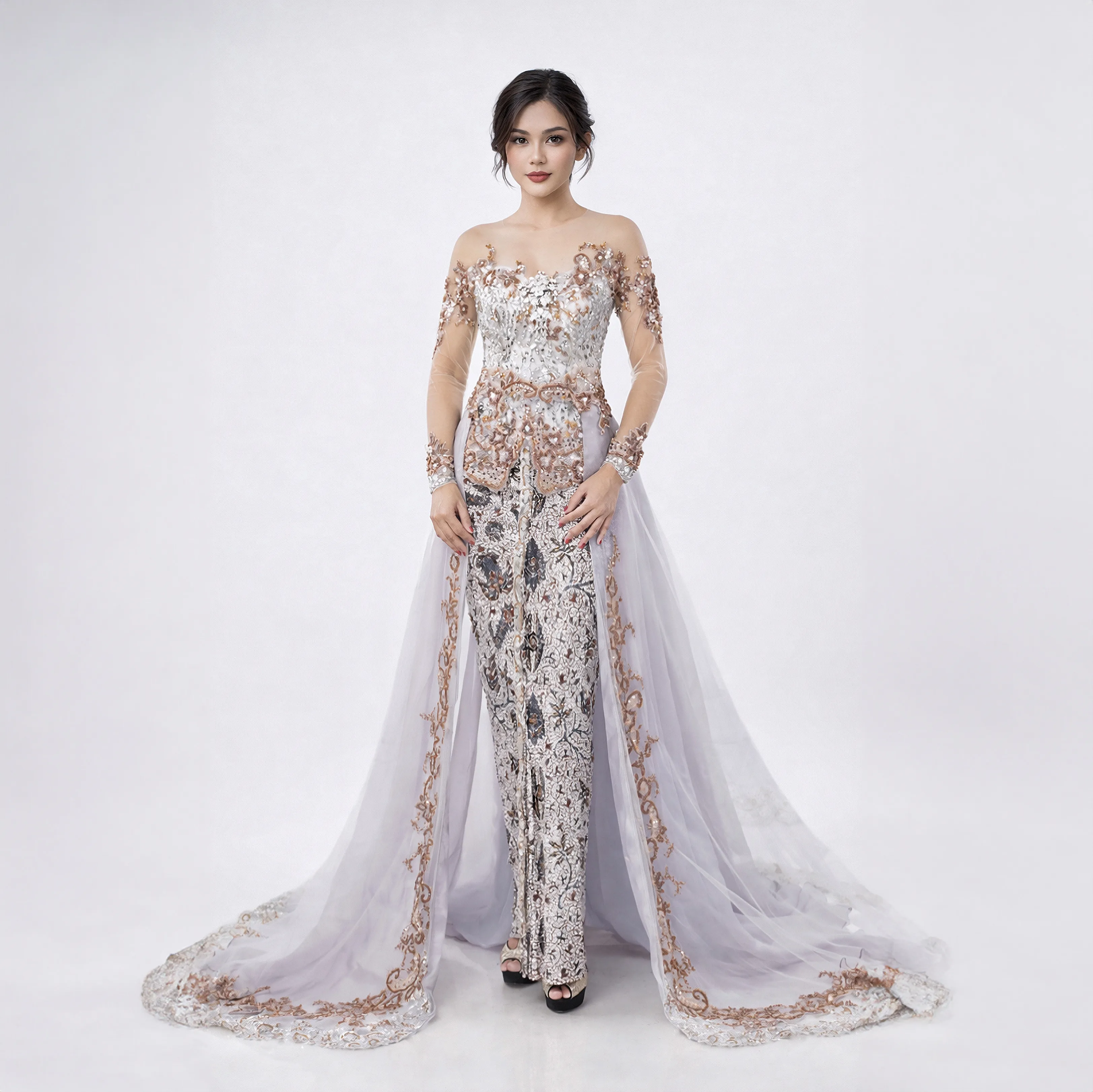(KE-066) Kebaya Pengantin Silver Tembaga Aldila