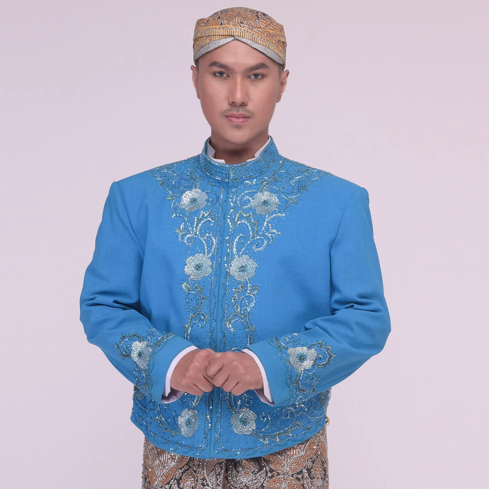 (BJ-153) Beskap Pengantin Biru Damar