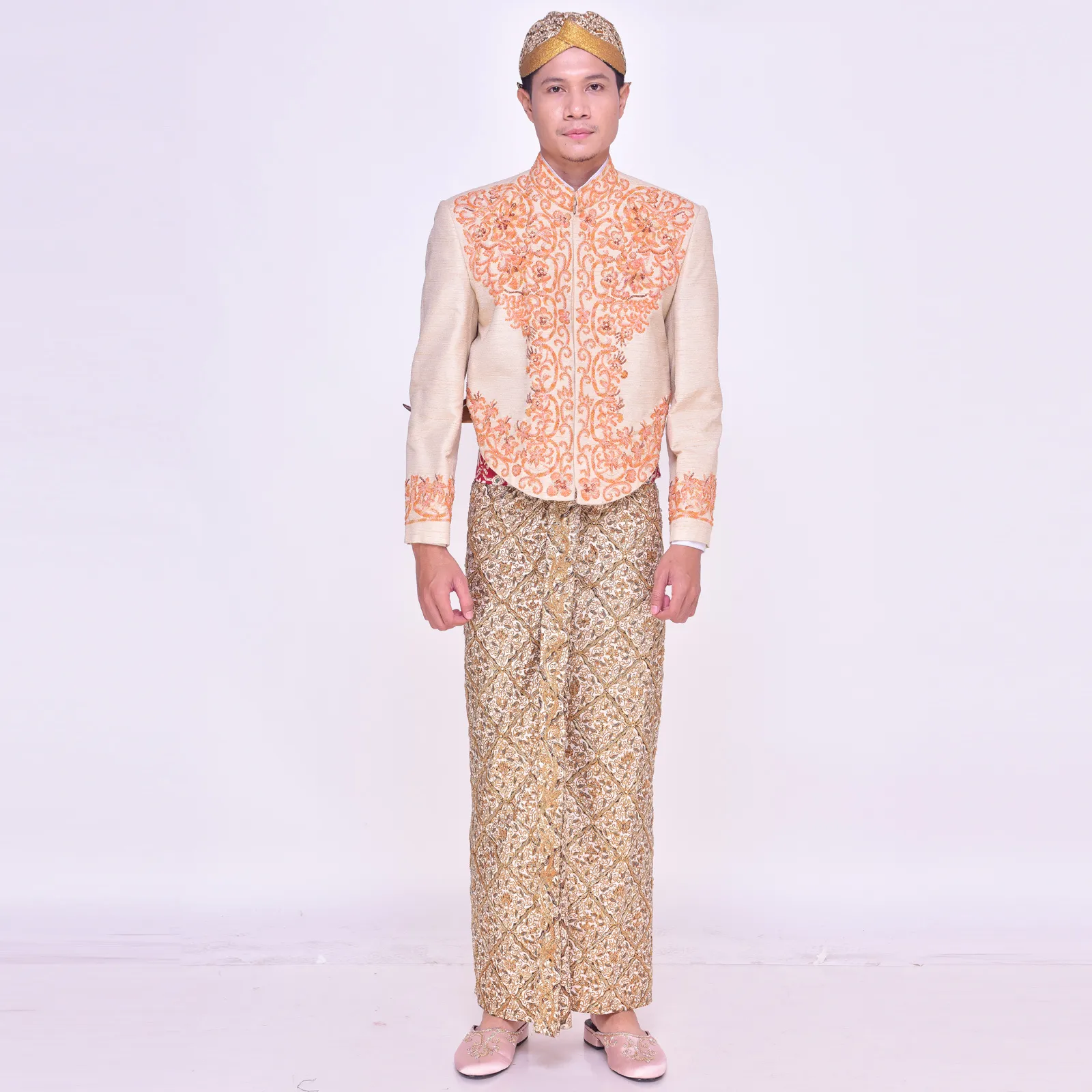 (BJ-142) Beskap Pengantin Orange Gilang