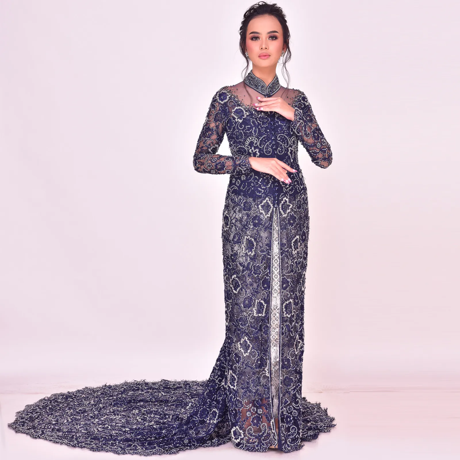 (KE-100) Kebaya Pengantin Biru Navy New Stock