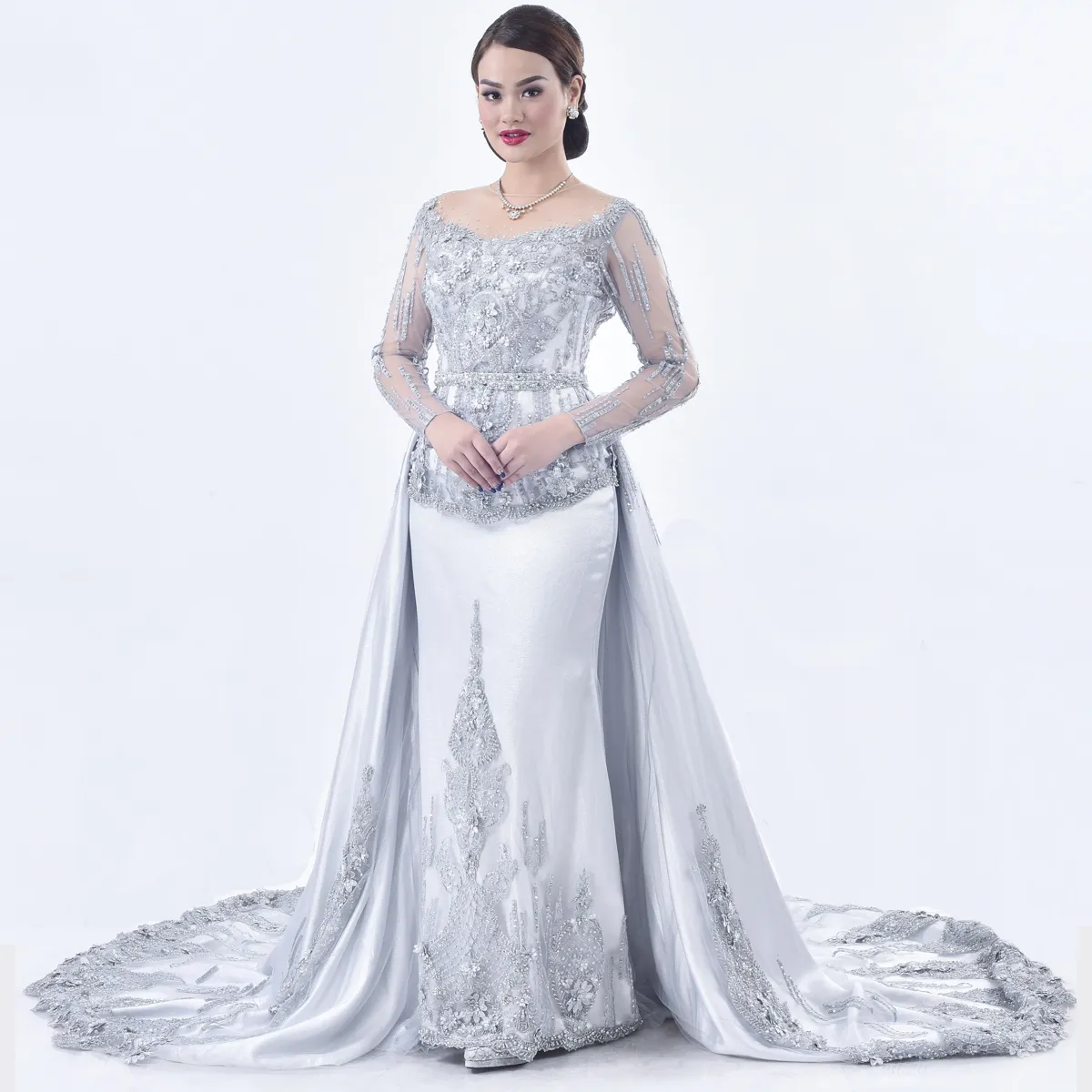 (KE-065) Kebaya Pengantin Silver Stock Baru