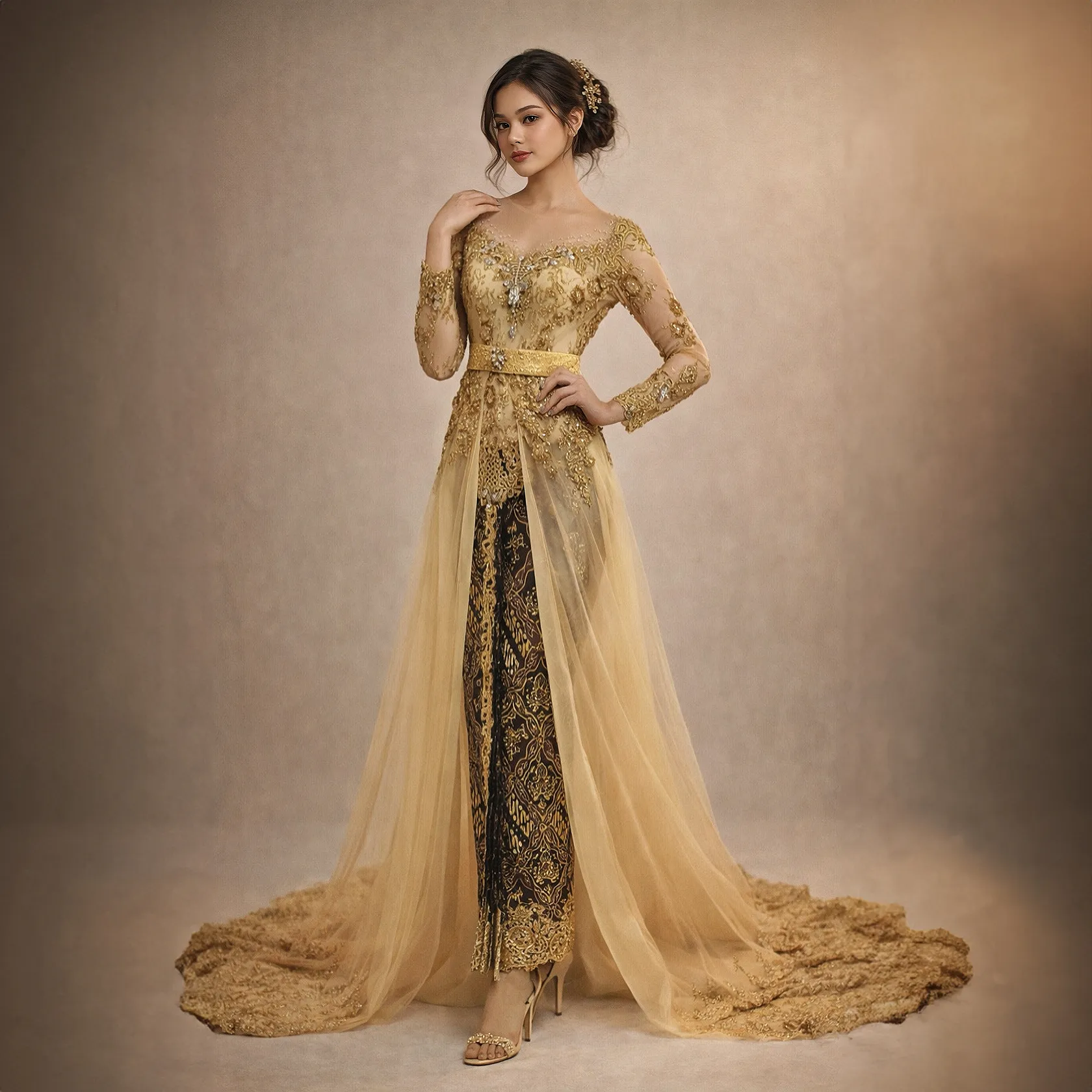 (KE-045) Kebaya Pengantin Emas Vivi