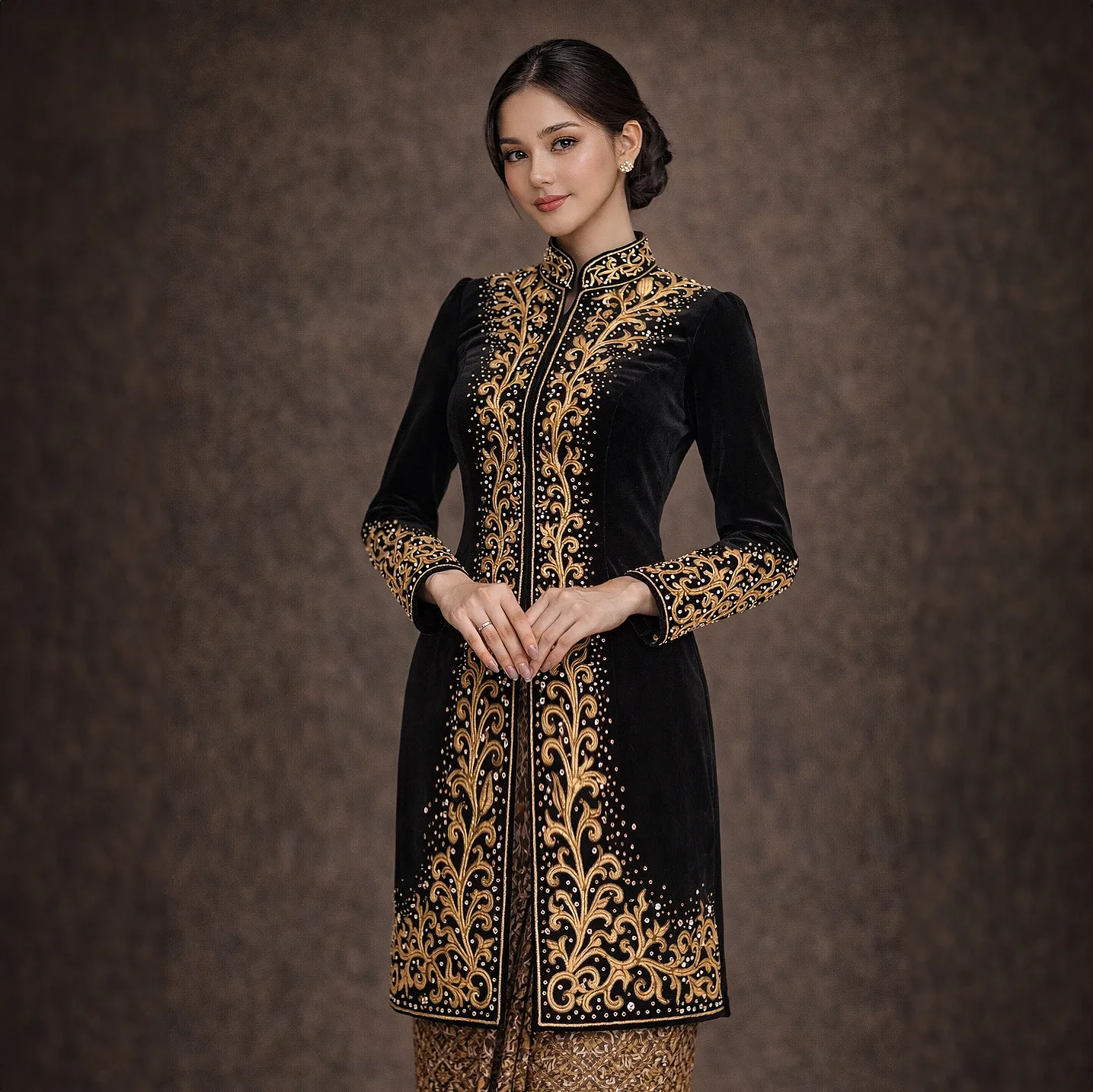 (KE-085) Kebaya Pengantin Bludru Hitam Alim