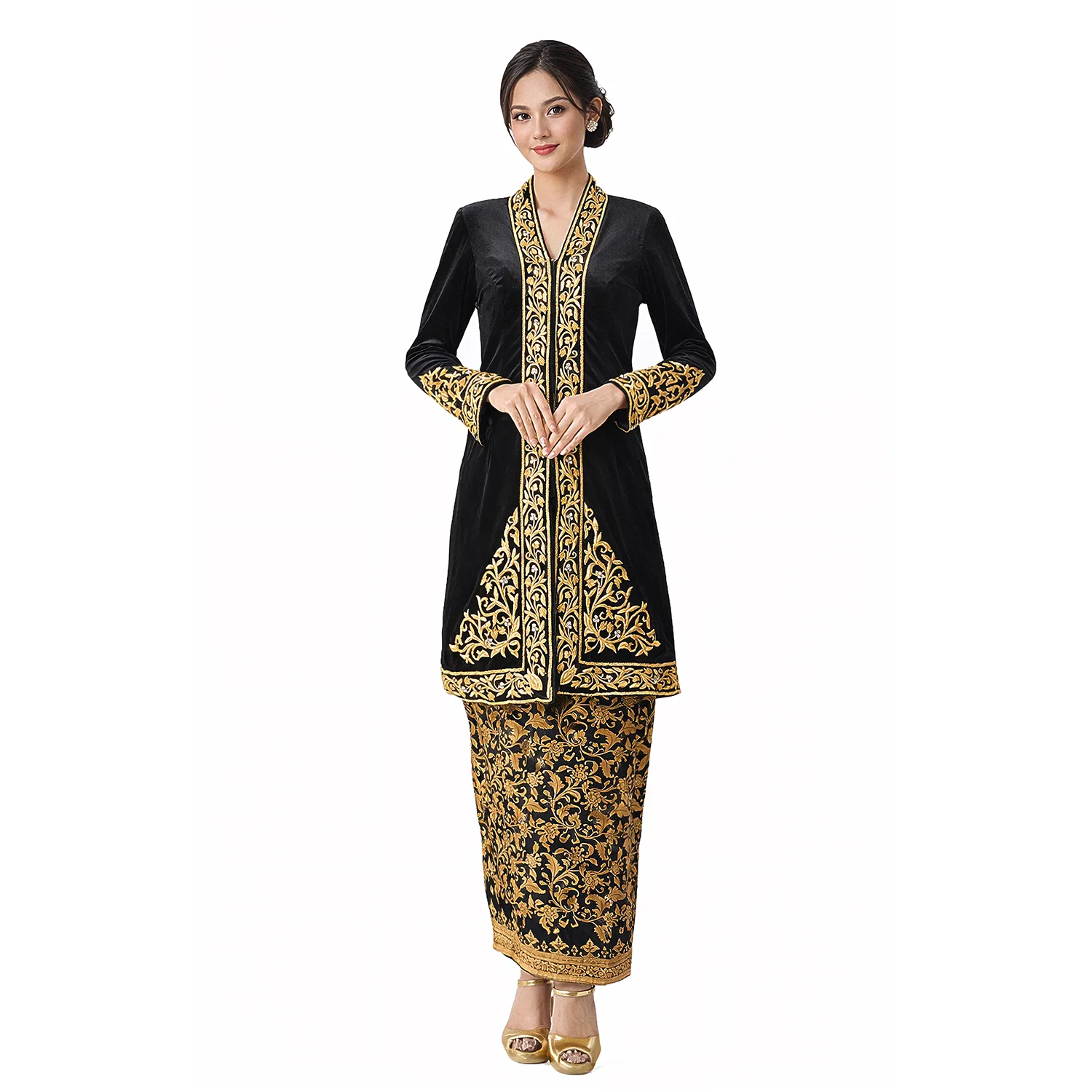 (KE-022) Kebaya Pengantin Bludru Hitam Sani