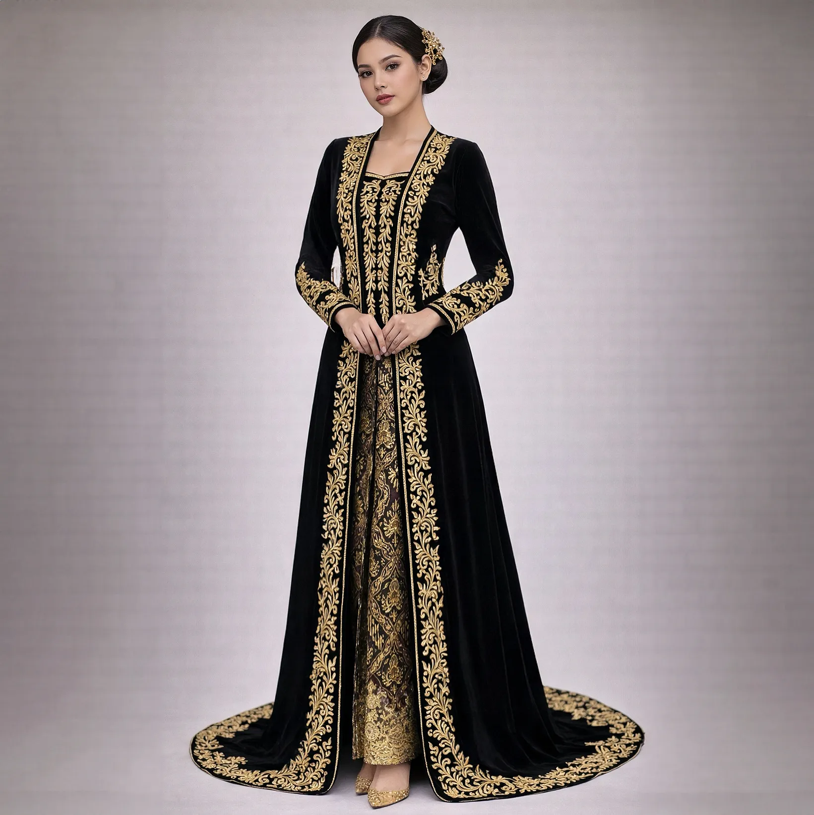 (KE-017) Kebaya Pengantin Bludru Hitam Devina