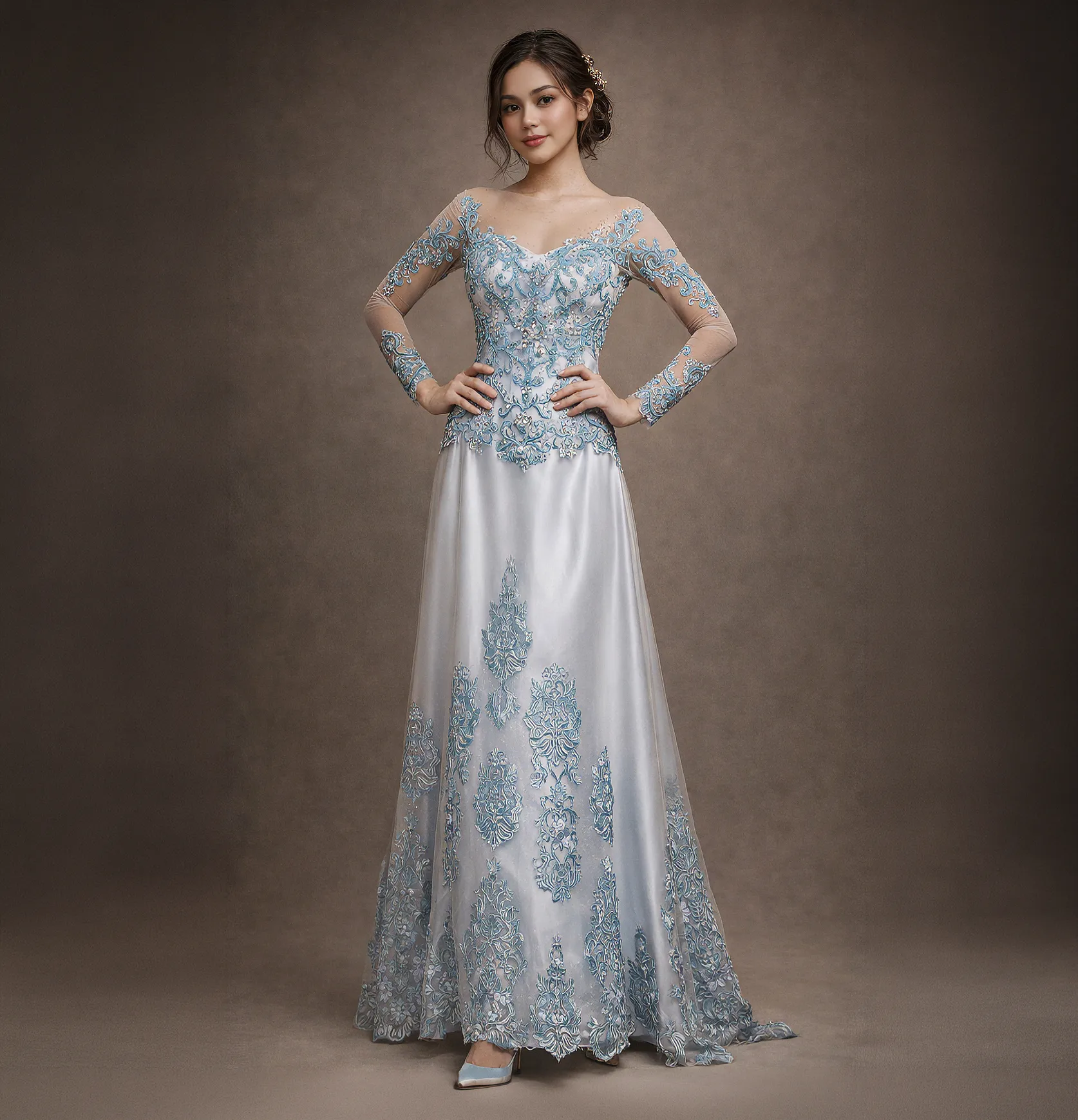 (KM-BR004) Kebaya Pengantin Biru Frozen