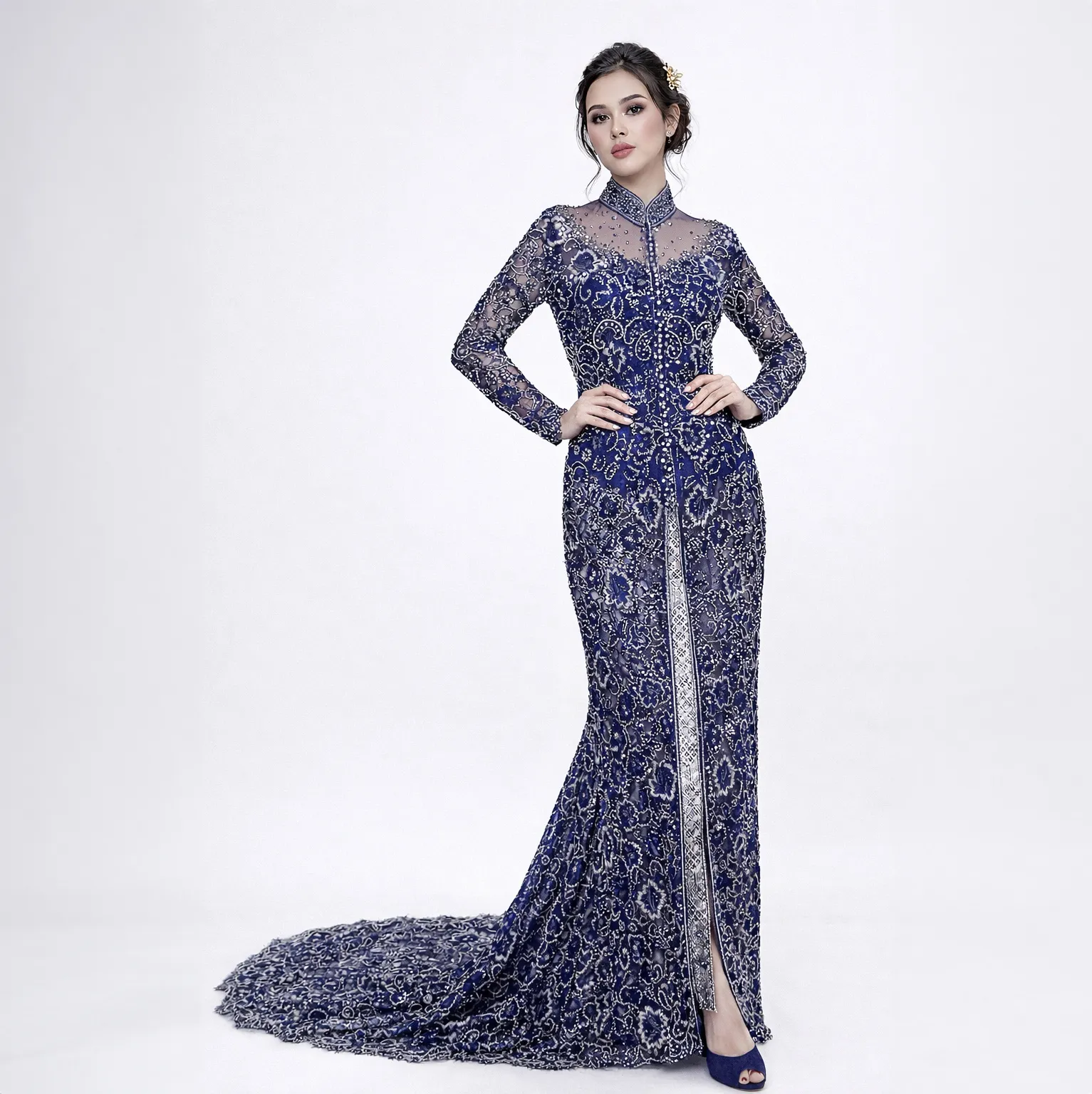 (KE-100) Kebaya Pengantin Biru Navy New Stock