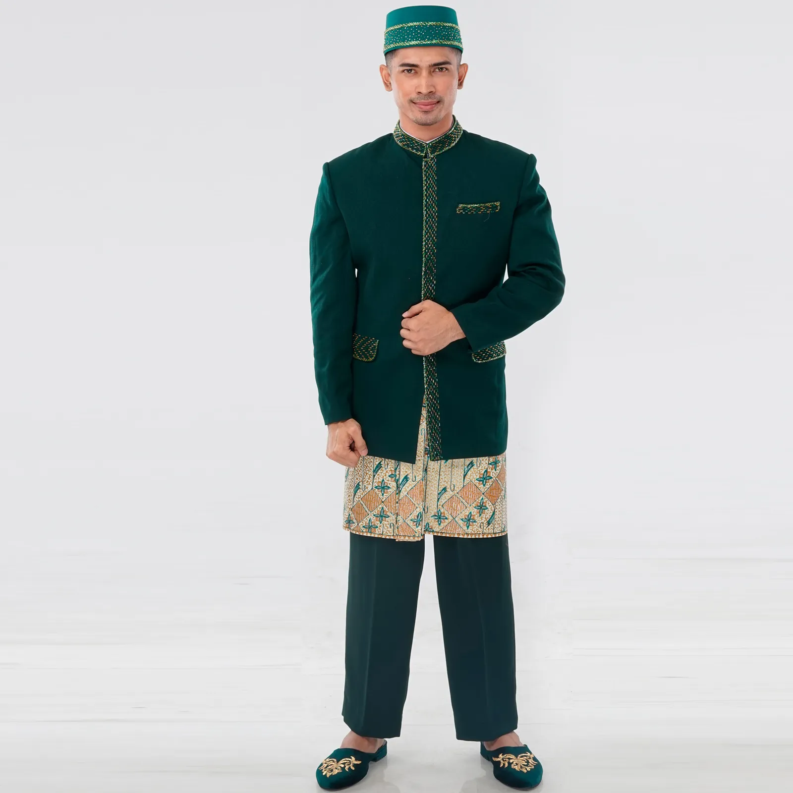 (BOS-021) Beskap Hijau Botol Payet Lurus (Gliter)