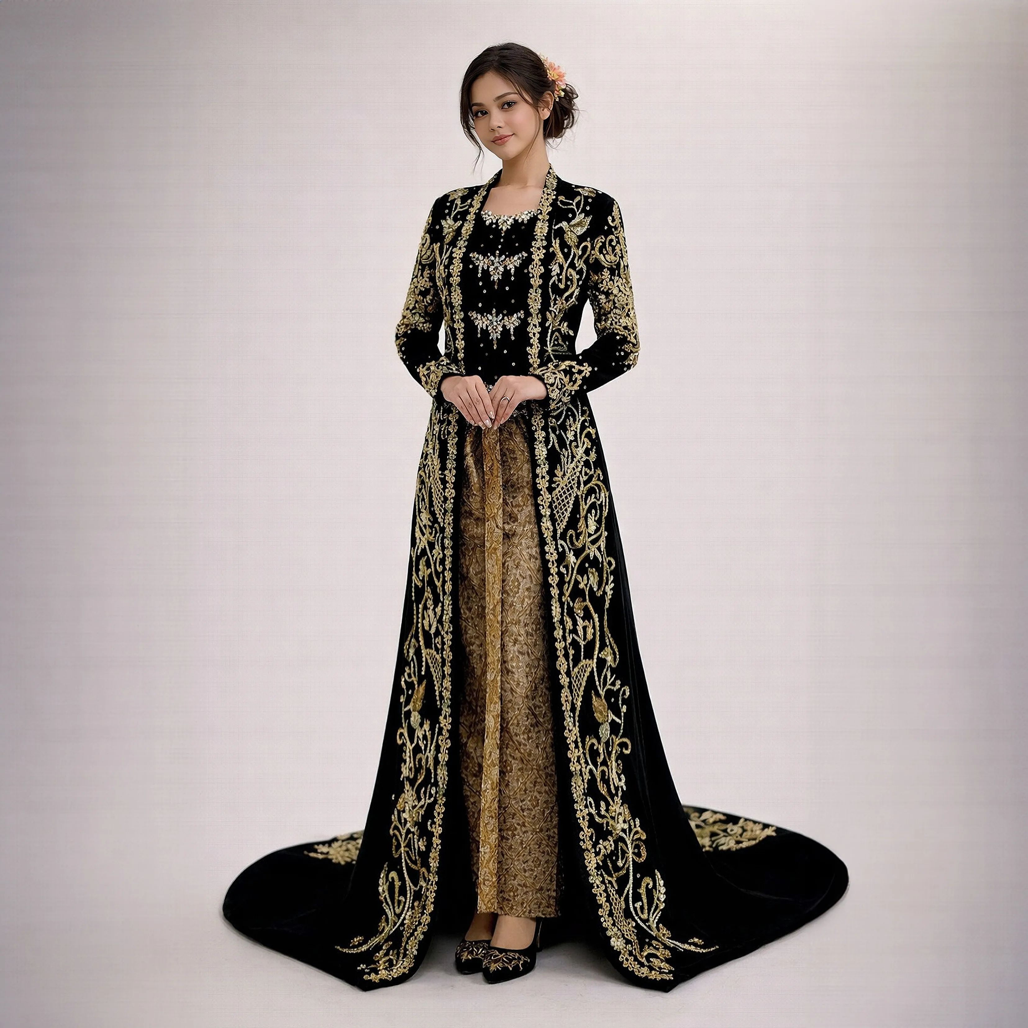 (KE-165) Kebaya Pengantin Bludru Hijau Indies