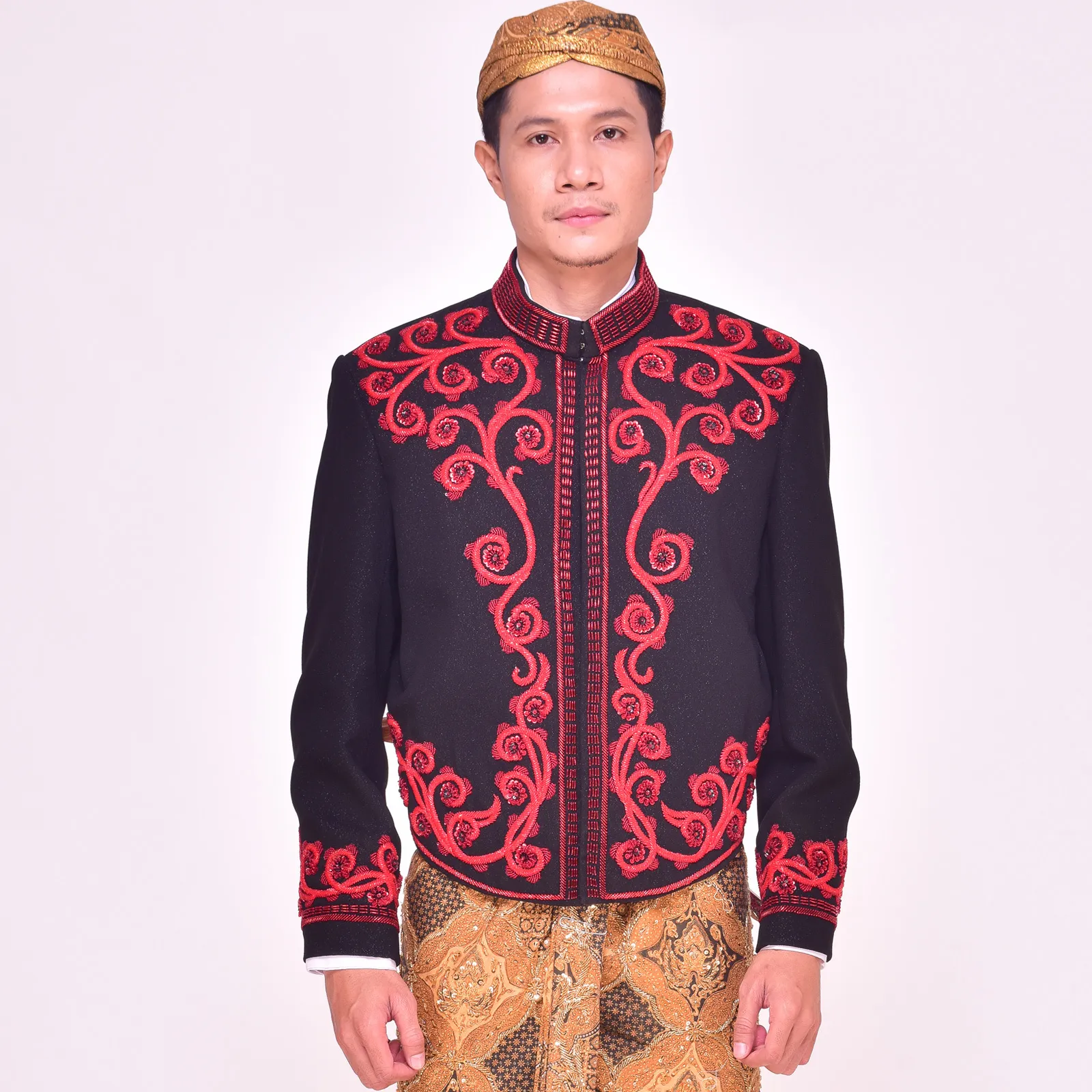 (BJ-130) Beskap Pengantin Hitam Merah Rara