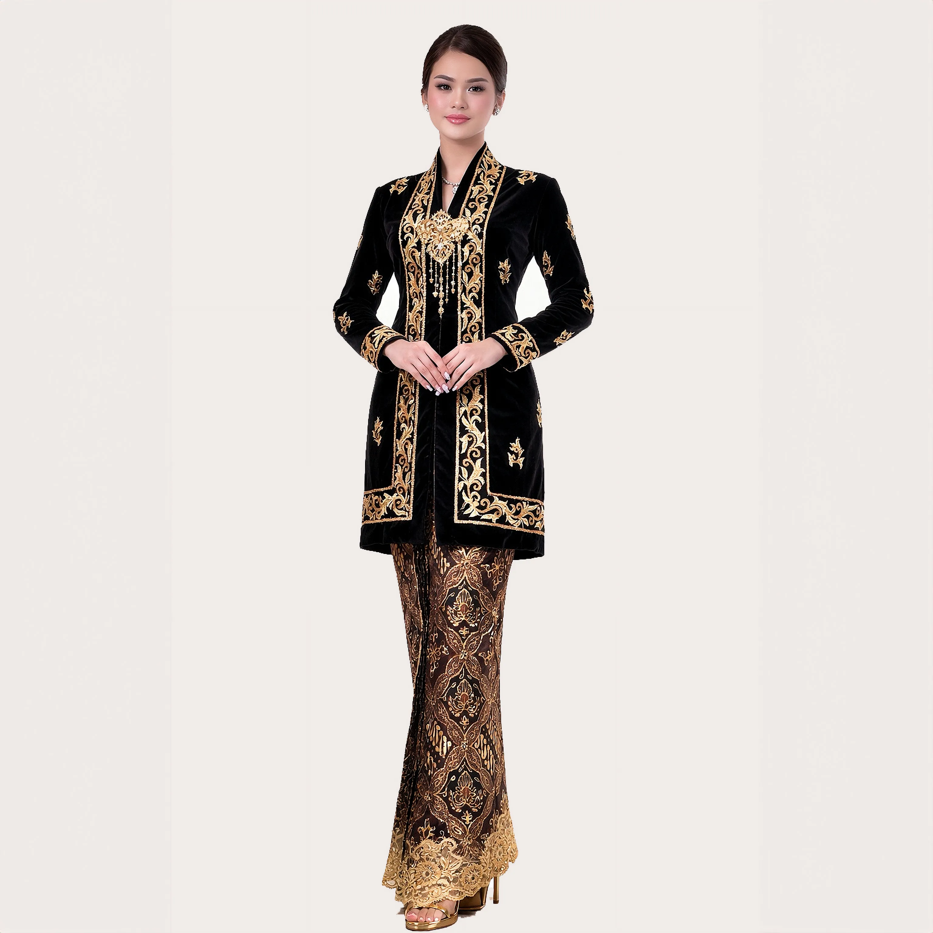 (KR-026) Kebaya Pengantin Bludru Hitam Elisabeth (Pakem)