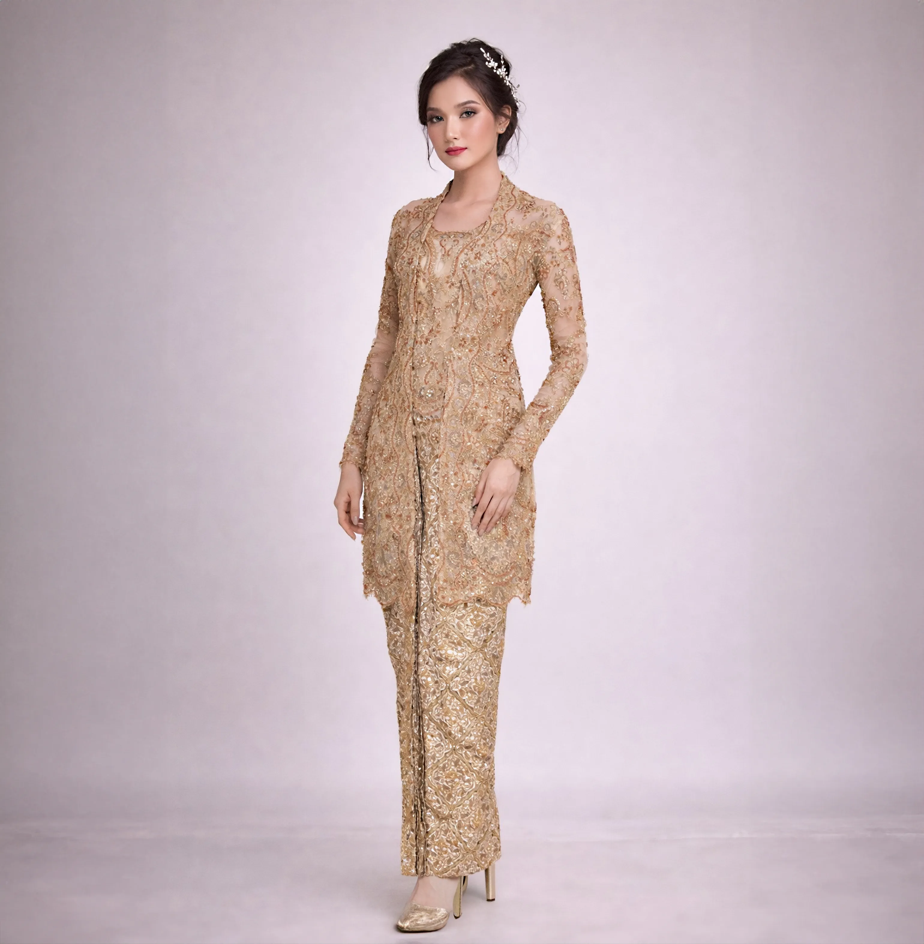 (KE-090) Kebaya Pengantin Emas Pakem Baru