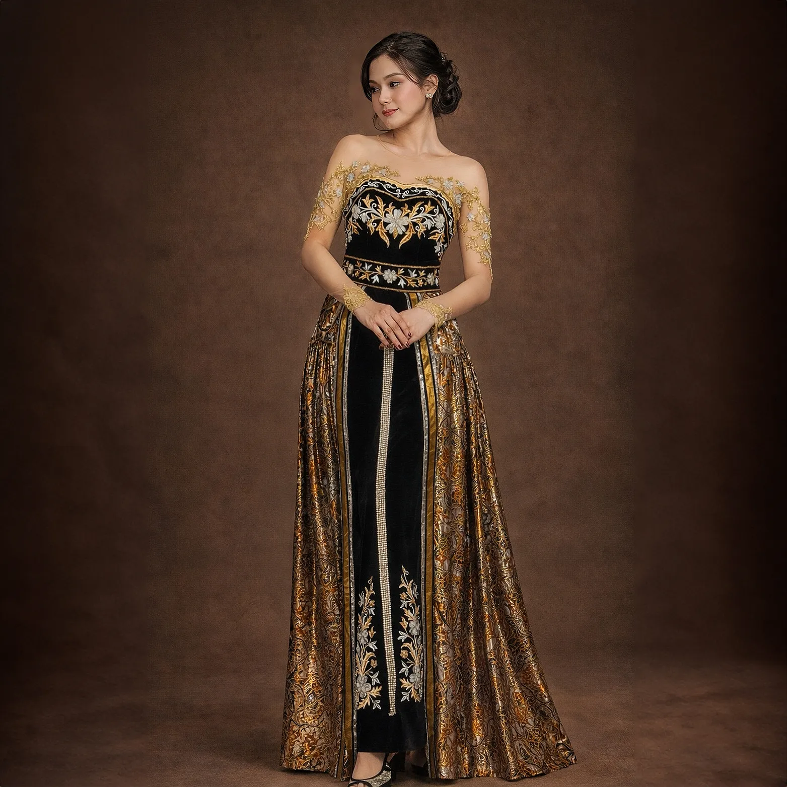 (KE-041) Kebaya Pengantin Dodot Hitam Emas Modern