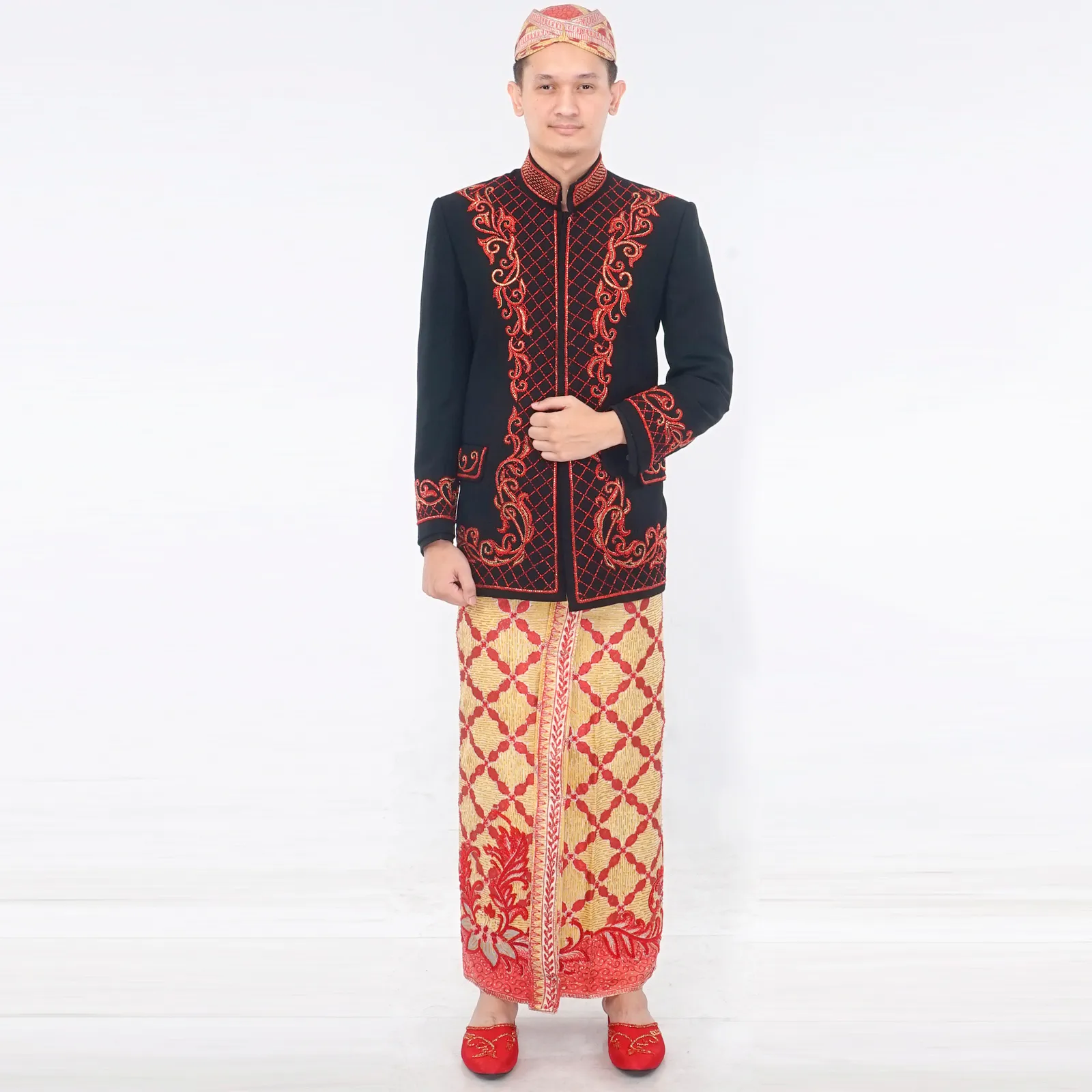 (BS-072) Beskap Pengantin Hitam Merah Reza