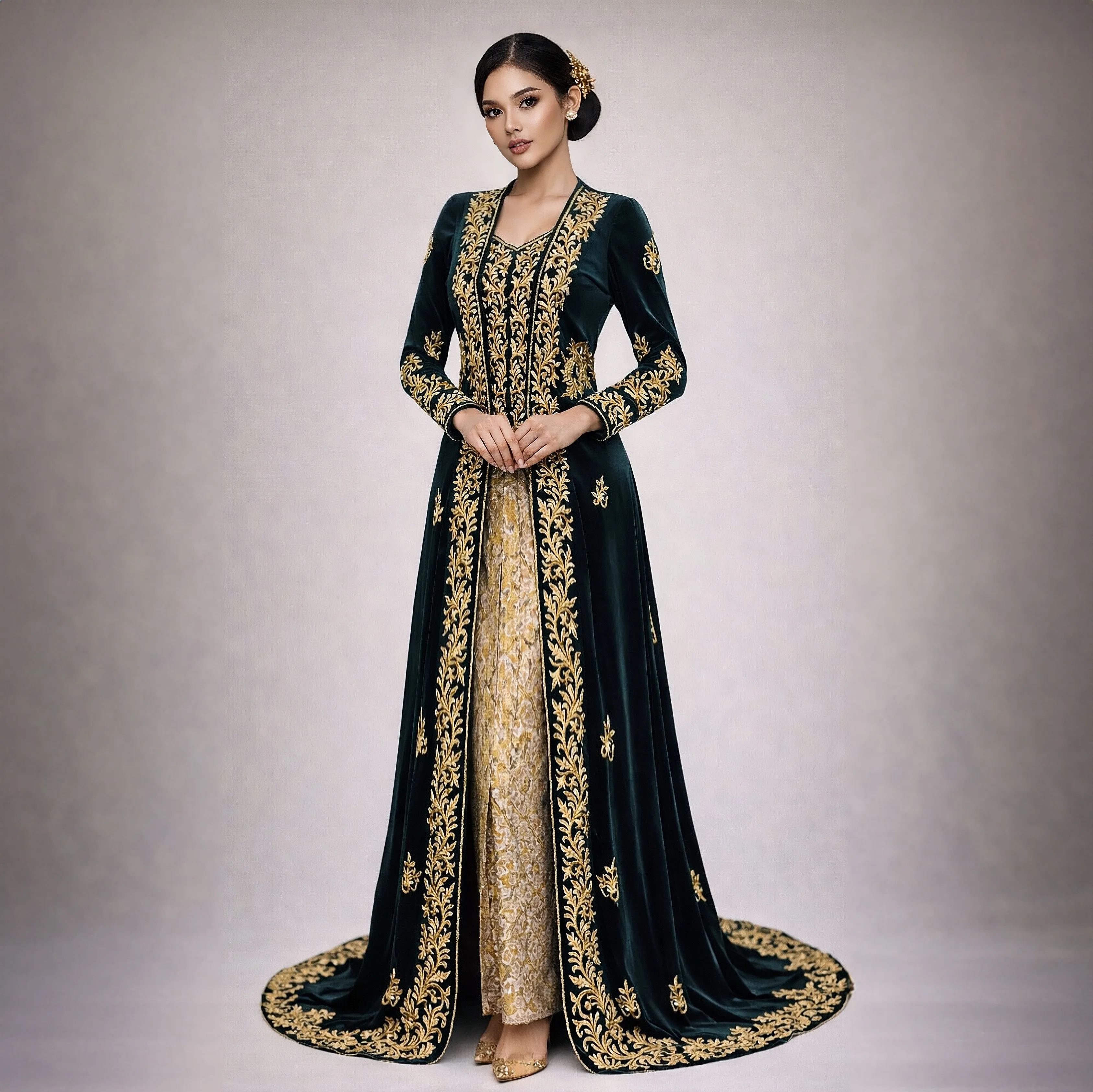 (KR-020) Kebaya Pengantin Bludru Hijau Adelita