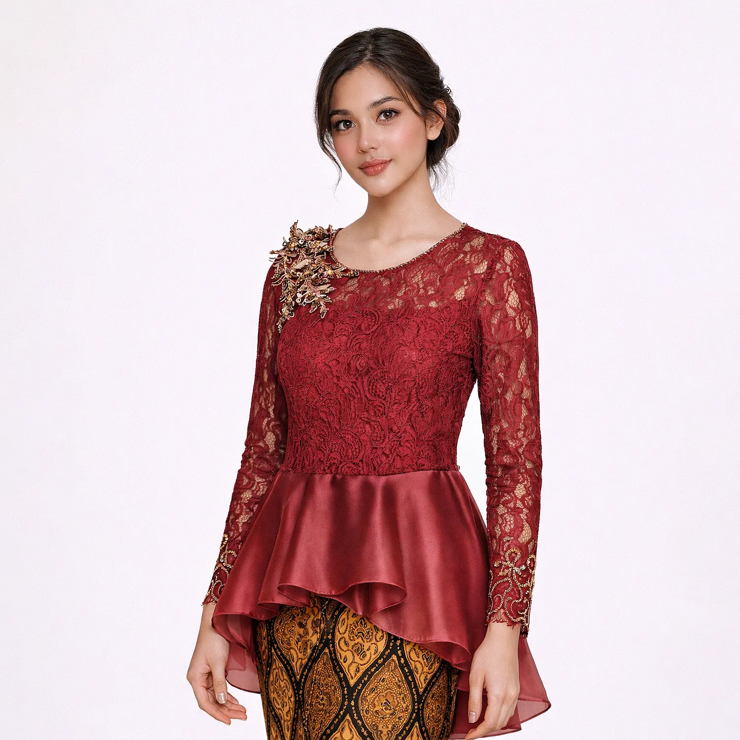 (BT-052) Kebaya Bridesmaid/Engagement/Graduation Brukat Marun Payet Organdi
