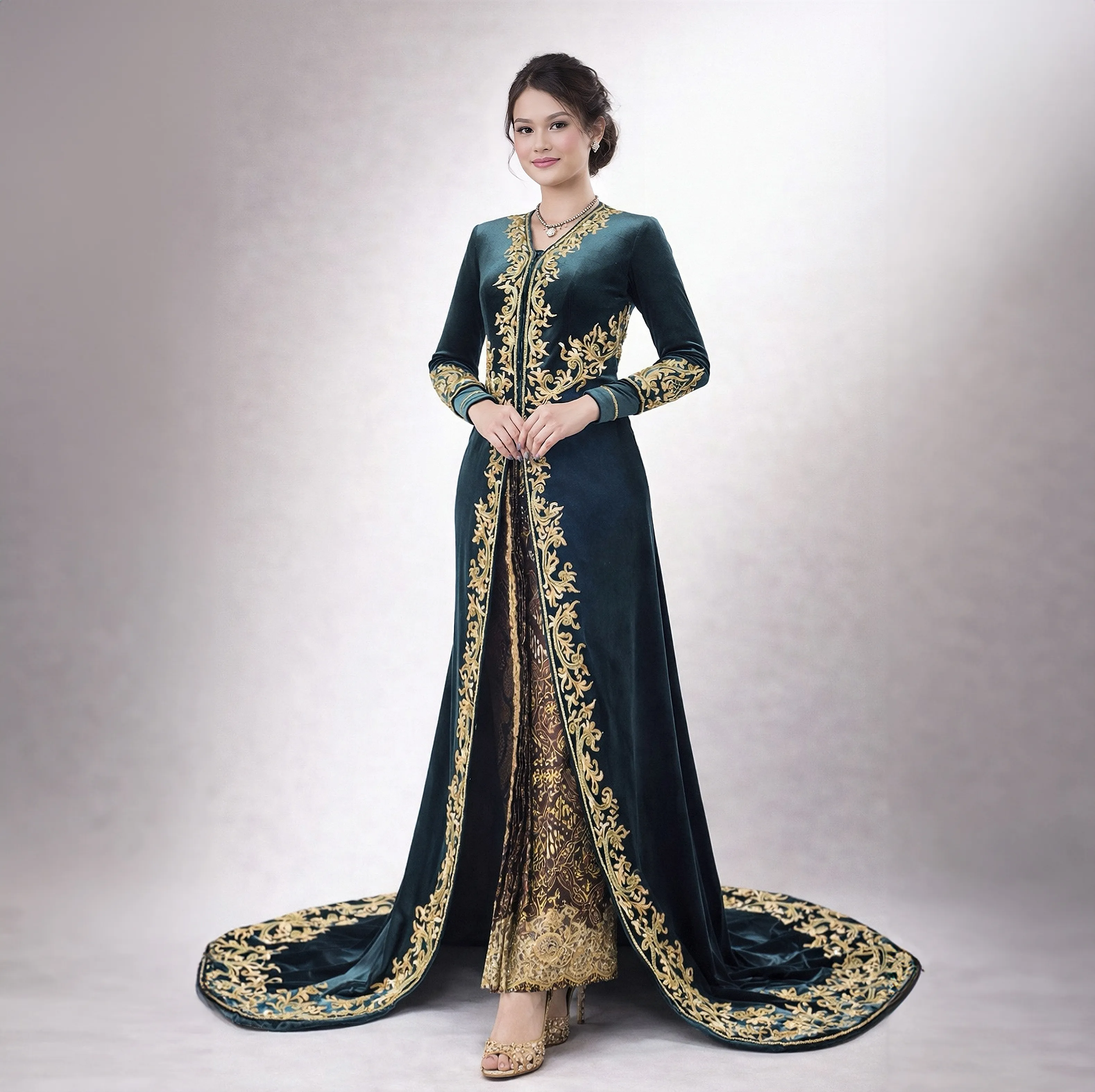 (KR-021) Kebaya Pengantin Bludru Hijau Reni