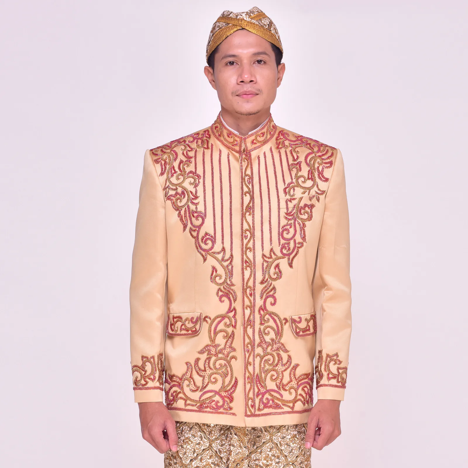 (BS-140) Beskap Pengantin Emas Merah Paramitha