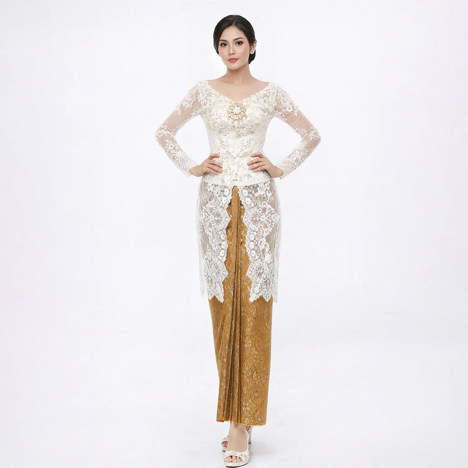 (KR-112) Kebaya Pengantin Putih Emas Ria