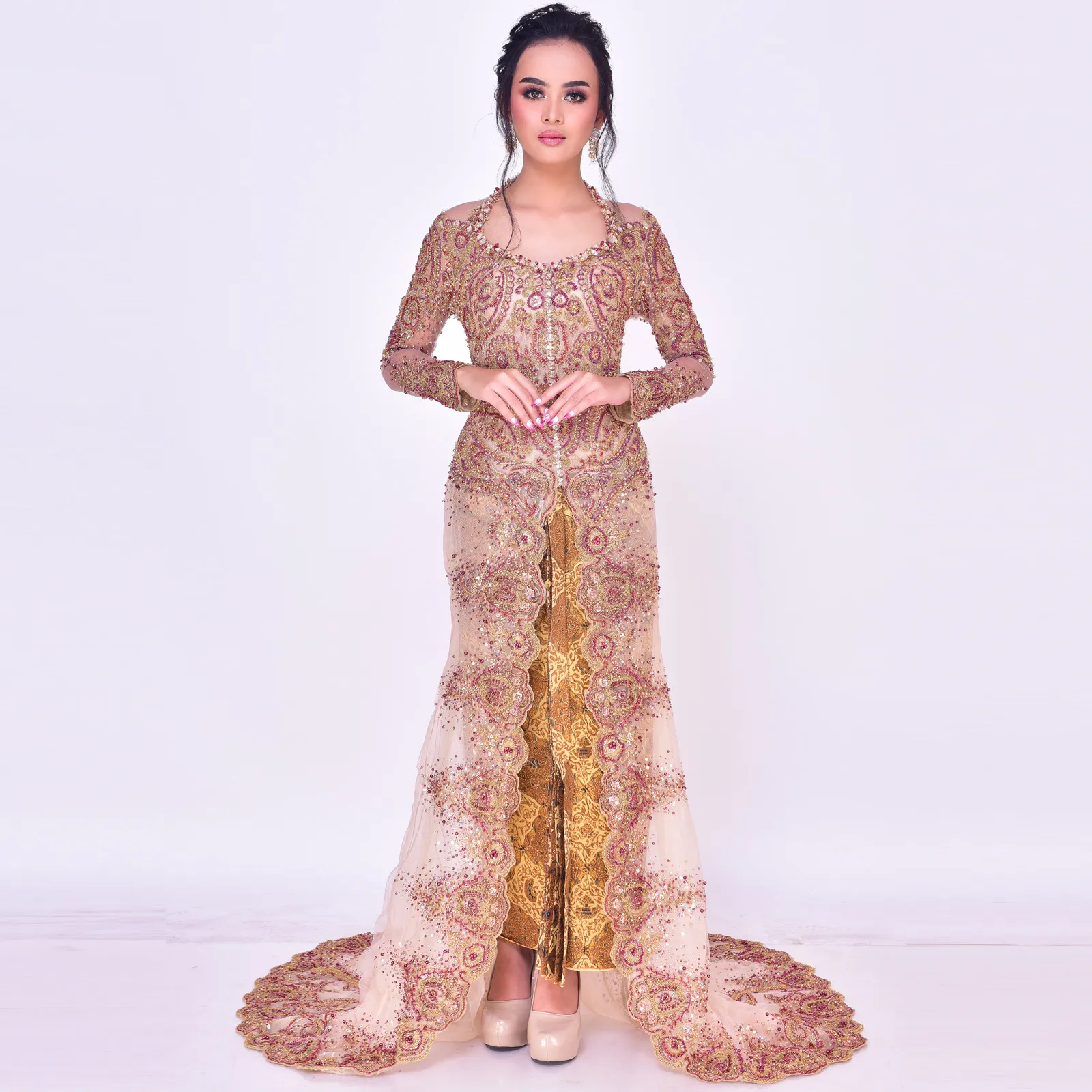 (KE-102) Kebaya Pengantin Gold Marun Baru