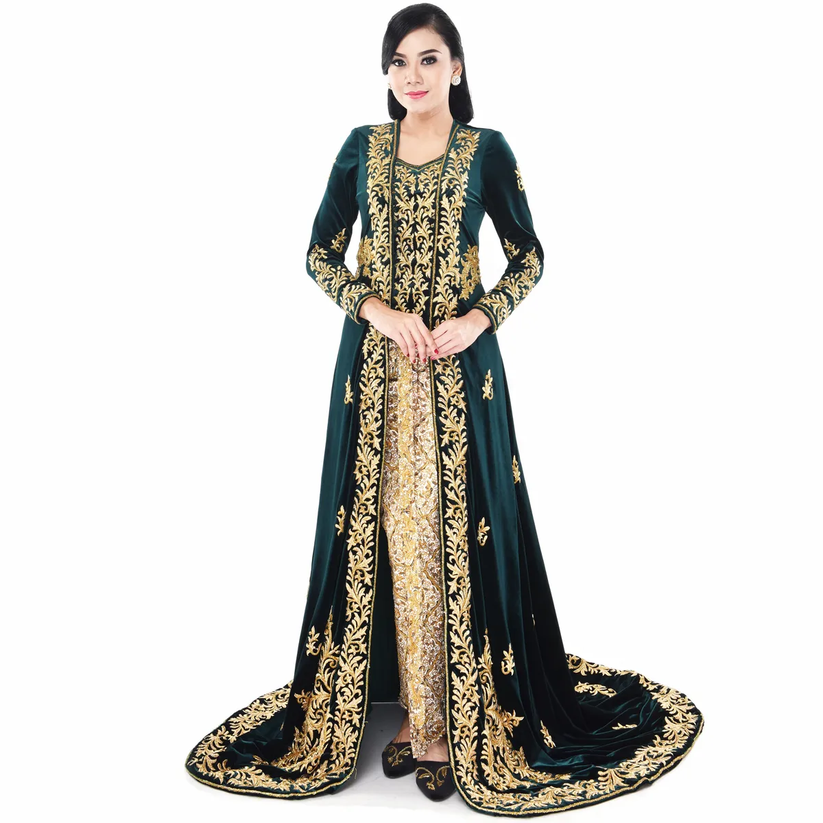 (KR-020) Kebaya Pengantin Bludru Hijau Adelita
