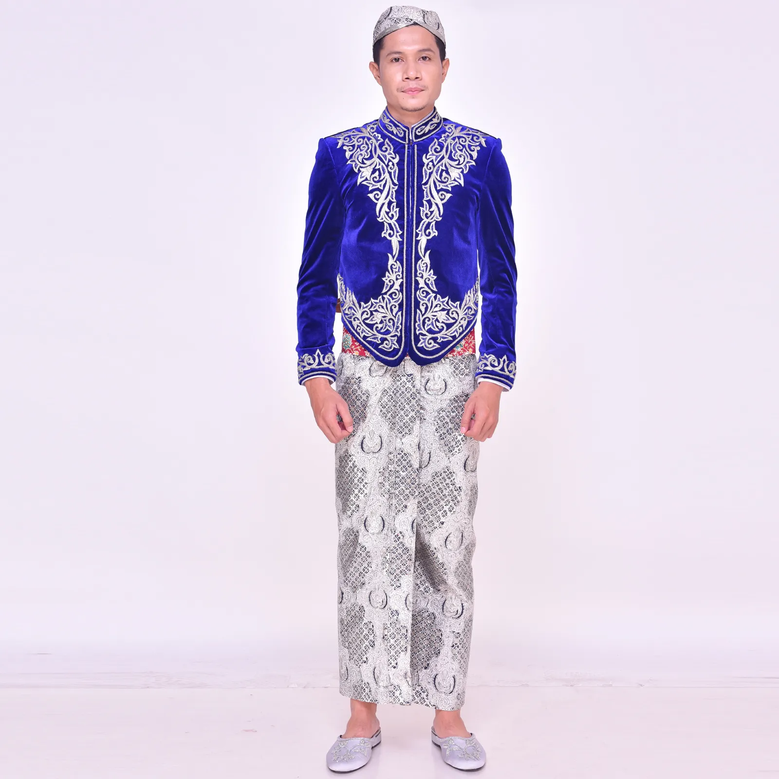 (BJ-145) Beskap Pengantin Bludru Biru Silver Ranti