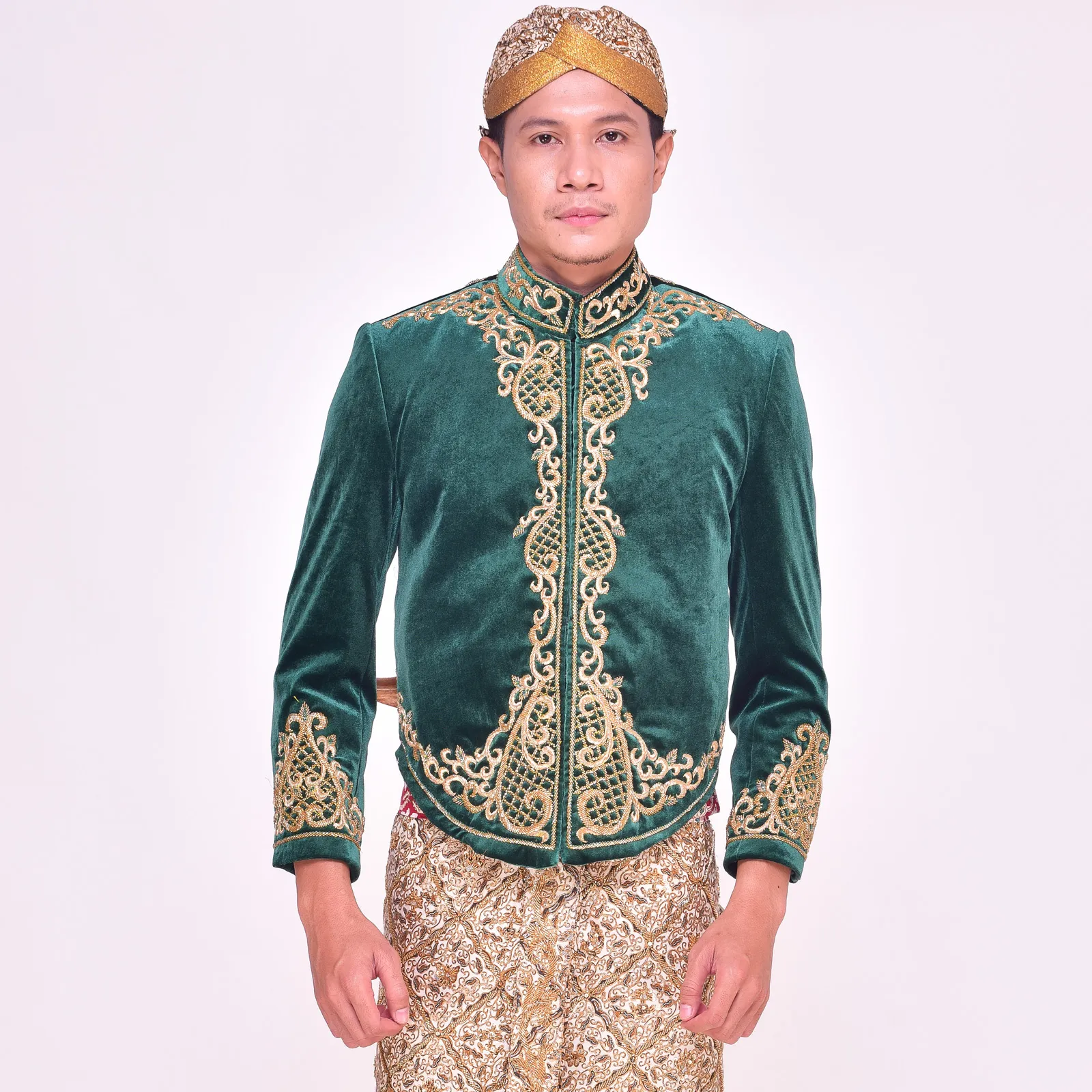 (BJ-149) Beskap Pengantin Bludru Hijau Lindah