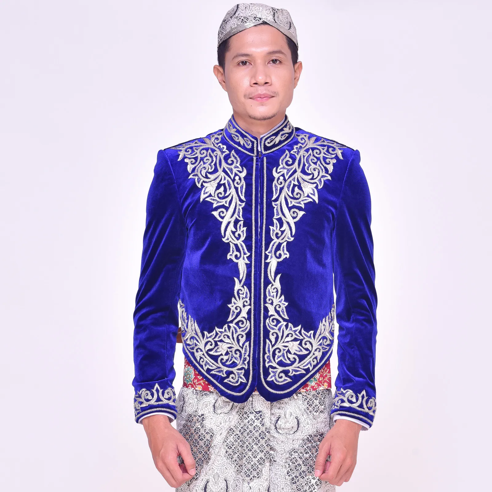 (BJ-145) Beskap Pengantin Bludru Biru Silver Ranti