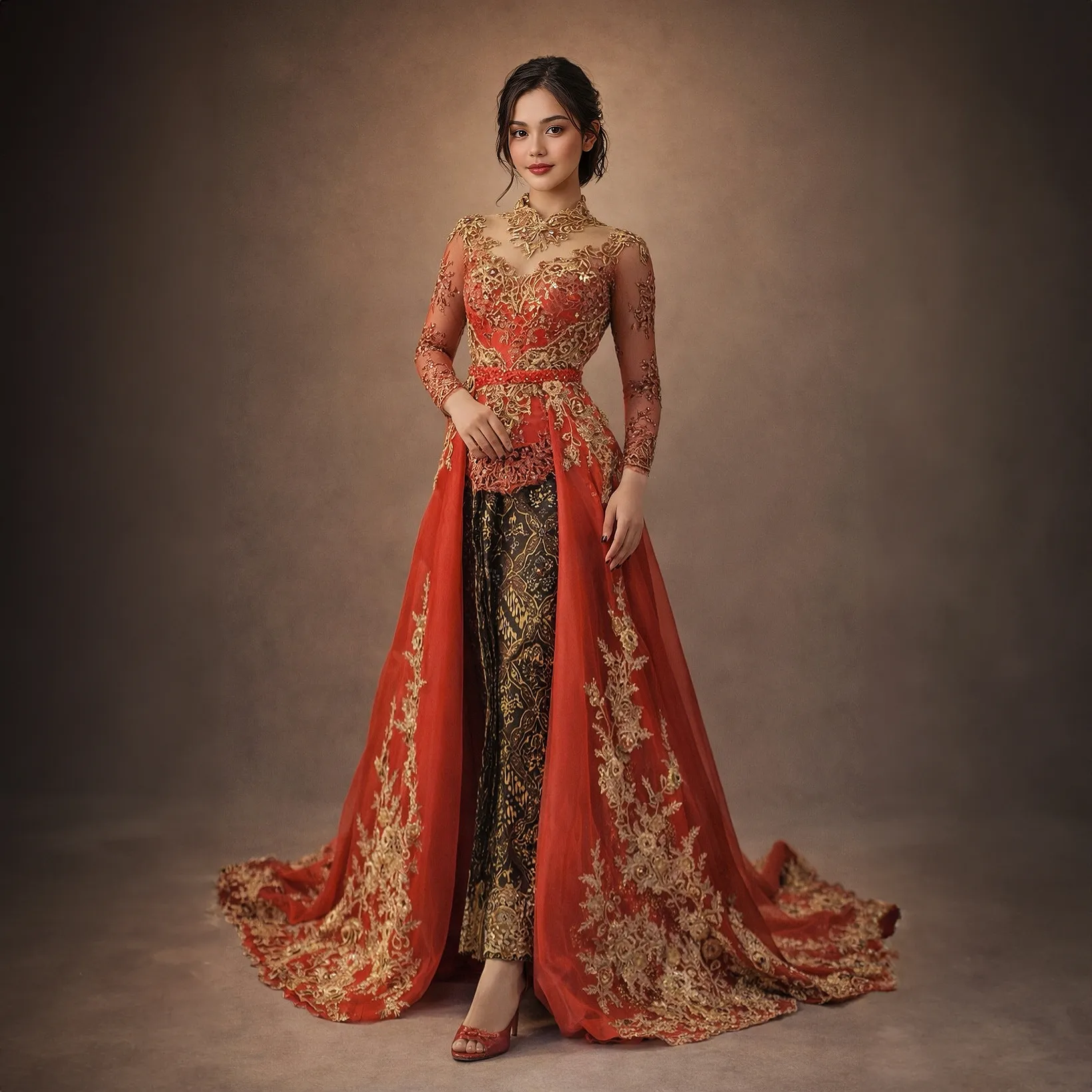 (KE-055) Kebaya Pengantin Merah Data