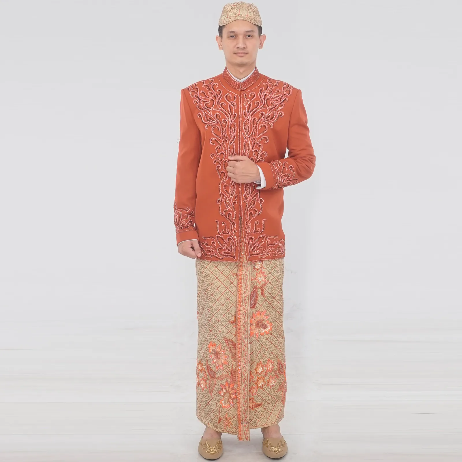 (BS-082) Beskap Pengantin Orange Dianing