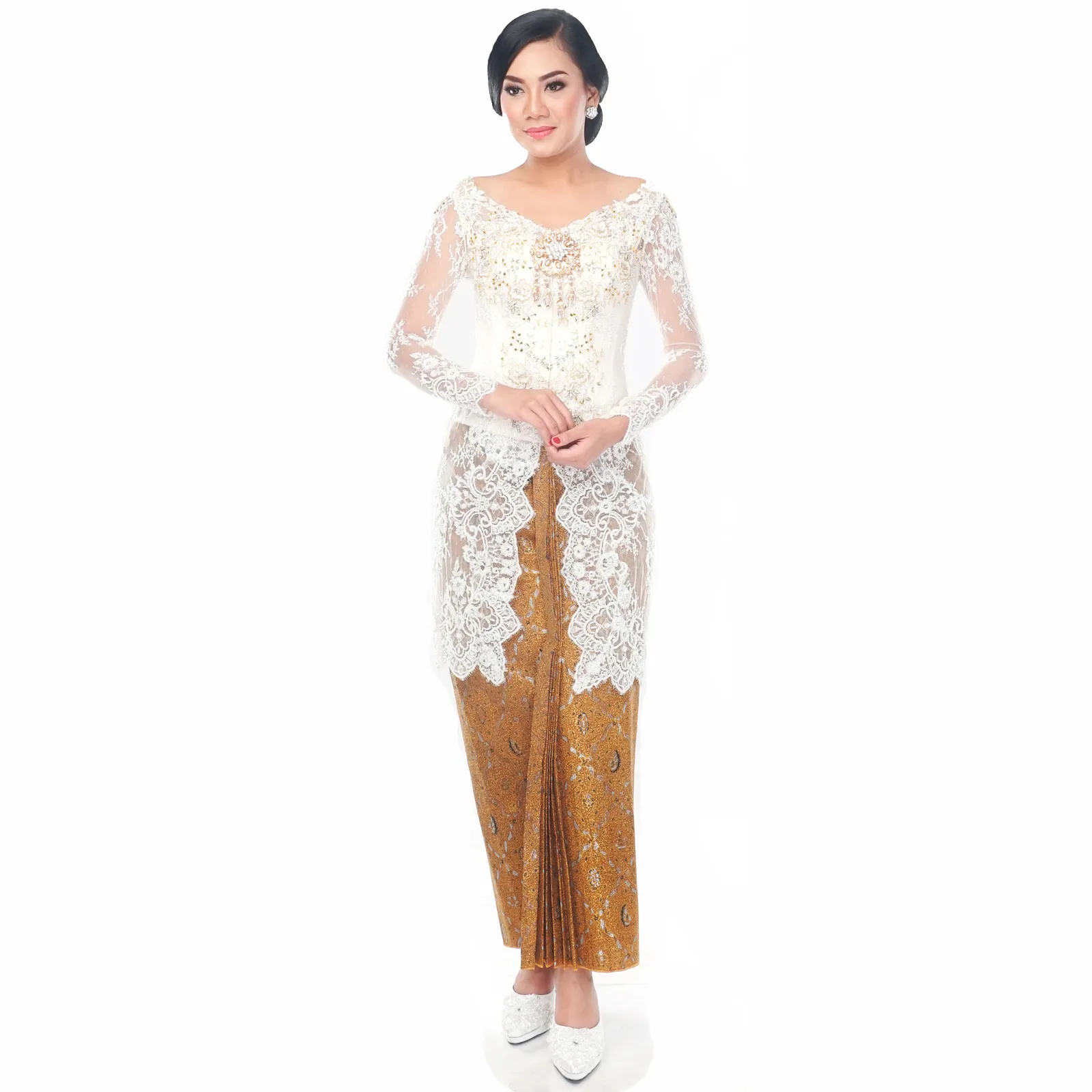 (KR-112) Kebaya Pengantin Putih Emas Ria