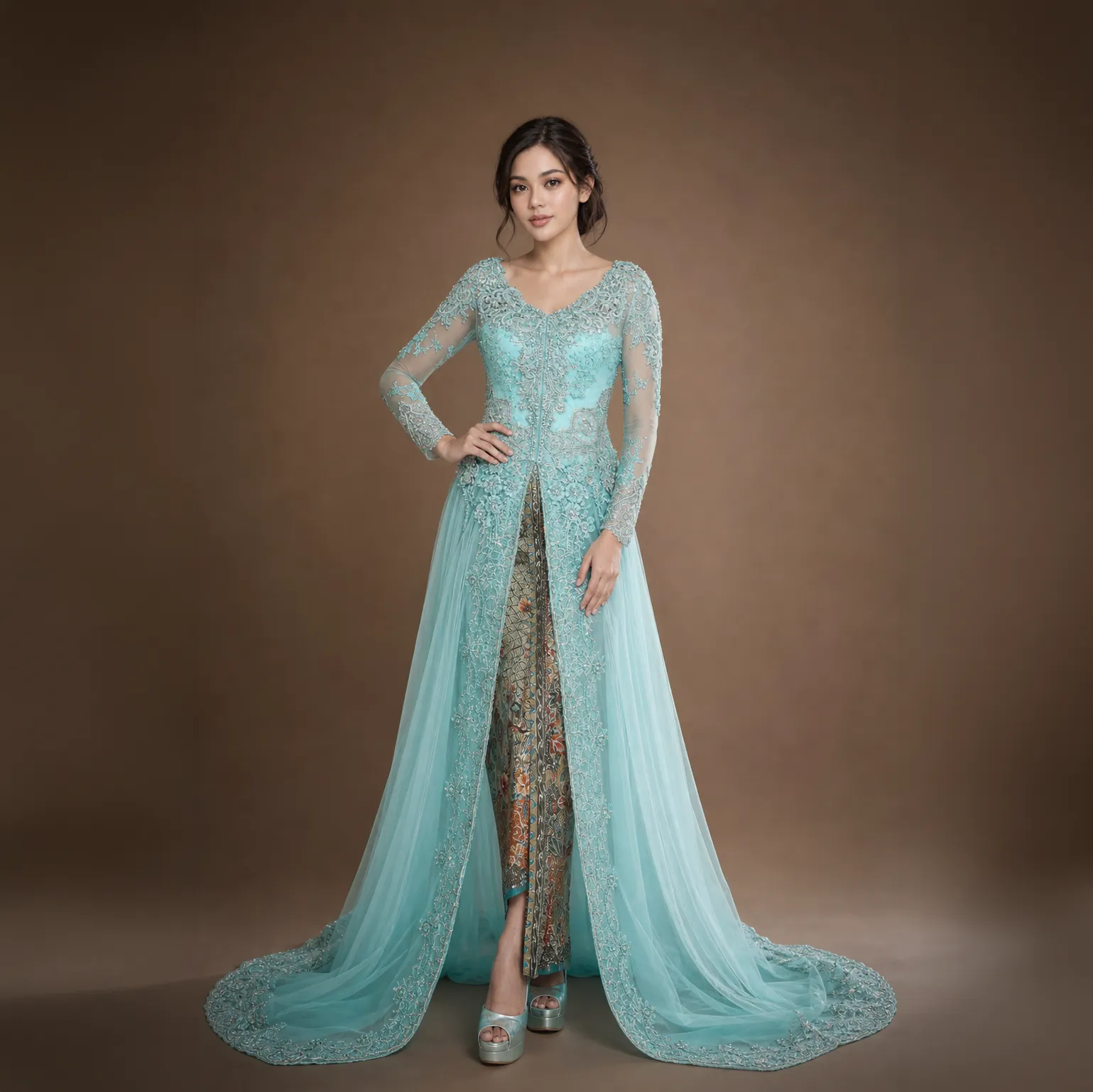 (KE-002) Kebaya Pengantin Biru Mint Rika