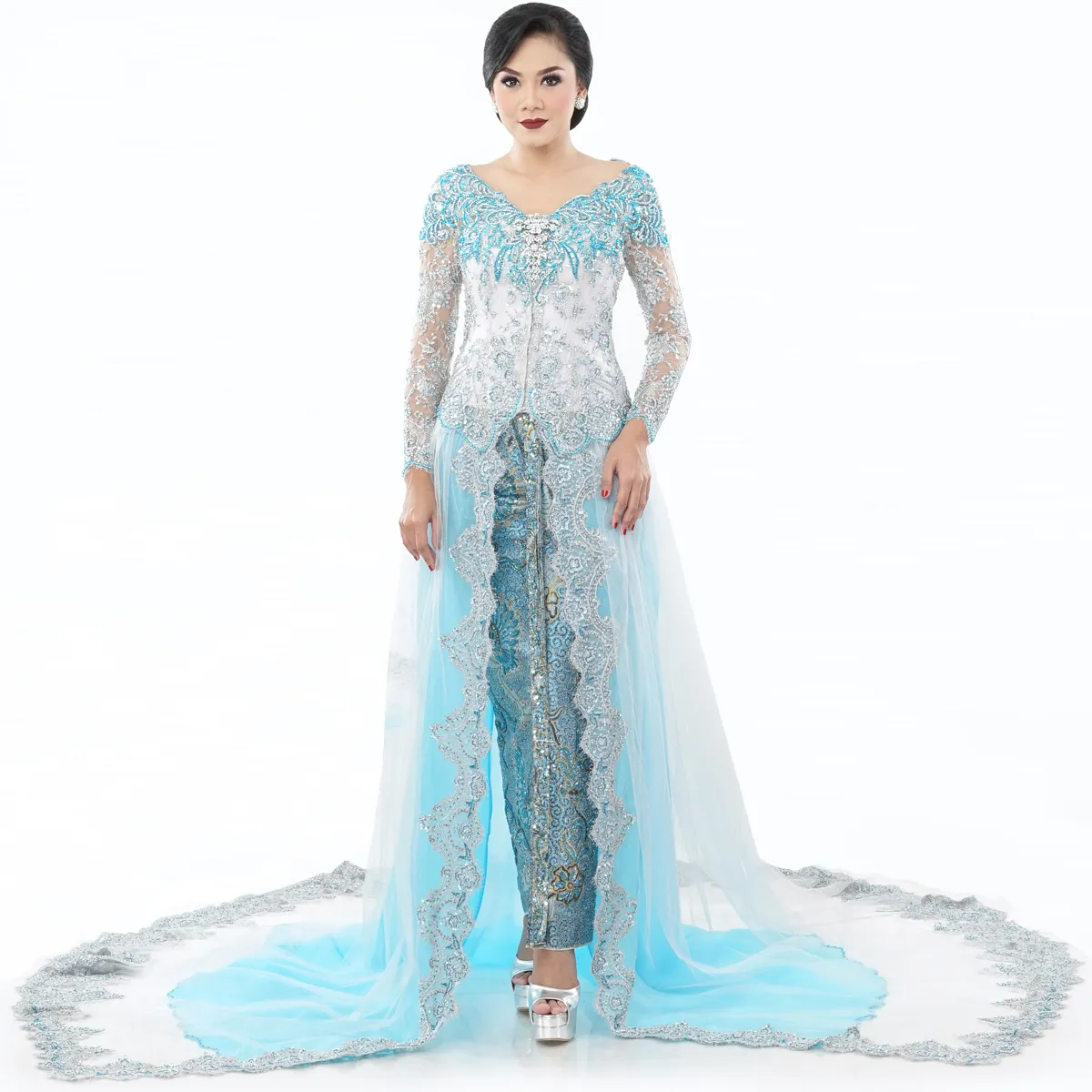 (KE-008) Kebaya Pengantin Biru Silver Jihan