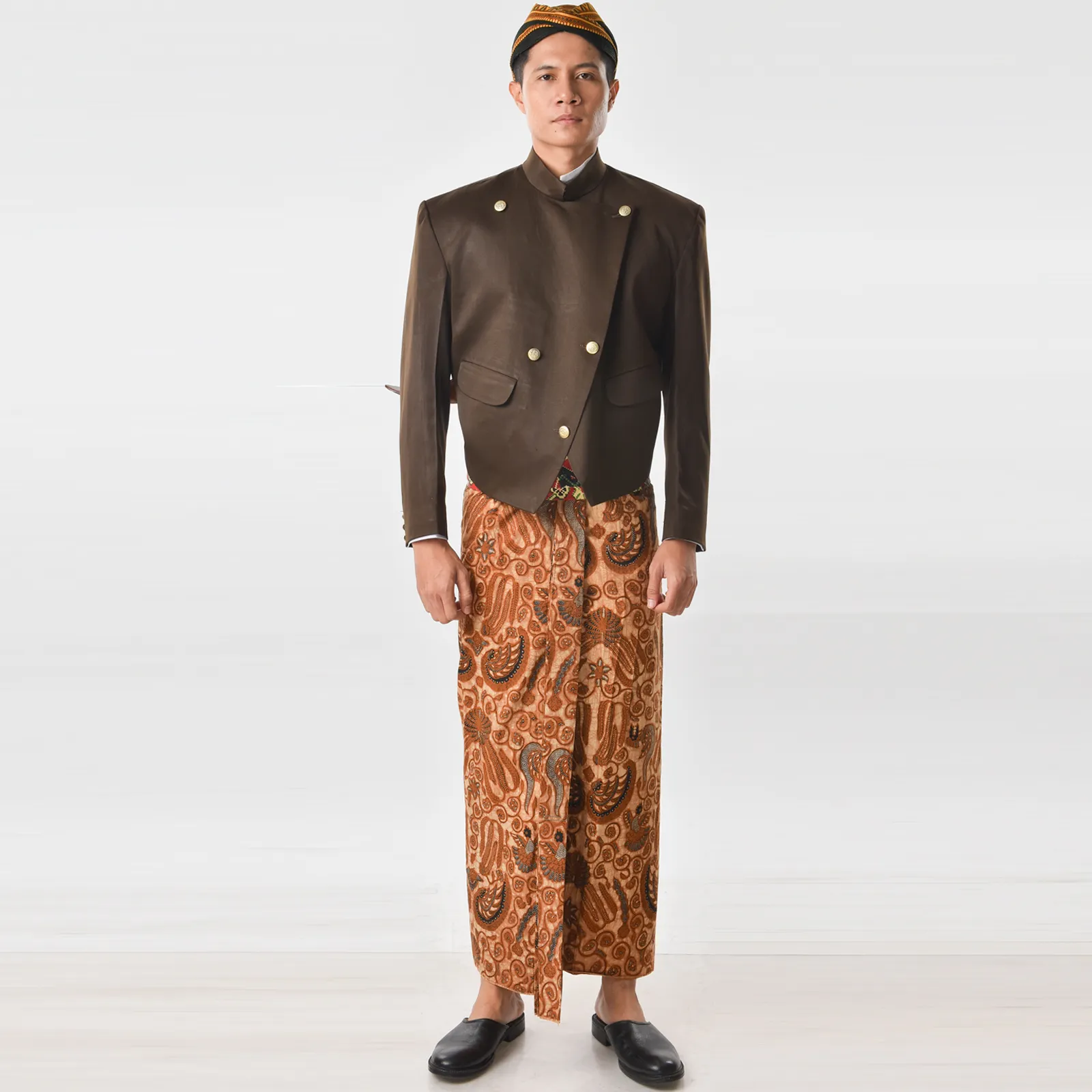 (ATJ-007) Beskap Coklat Tua Cekak Polos