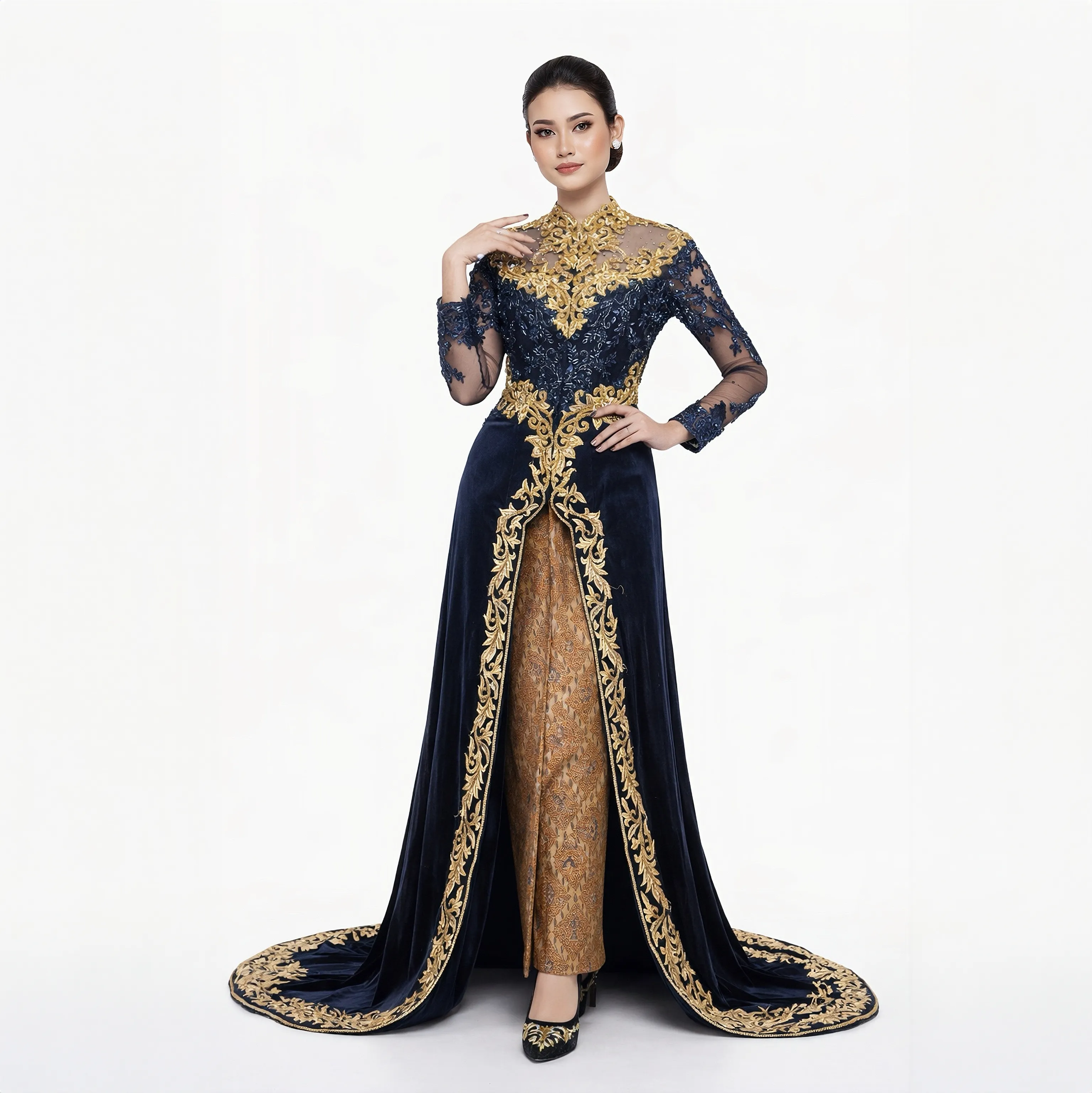 (KE-111) Kebaya Pengantin Bludru Navy Ajeng Finan
