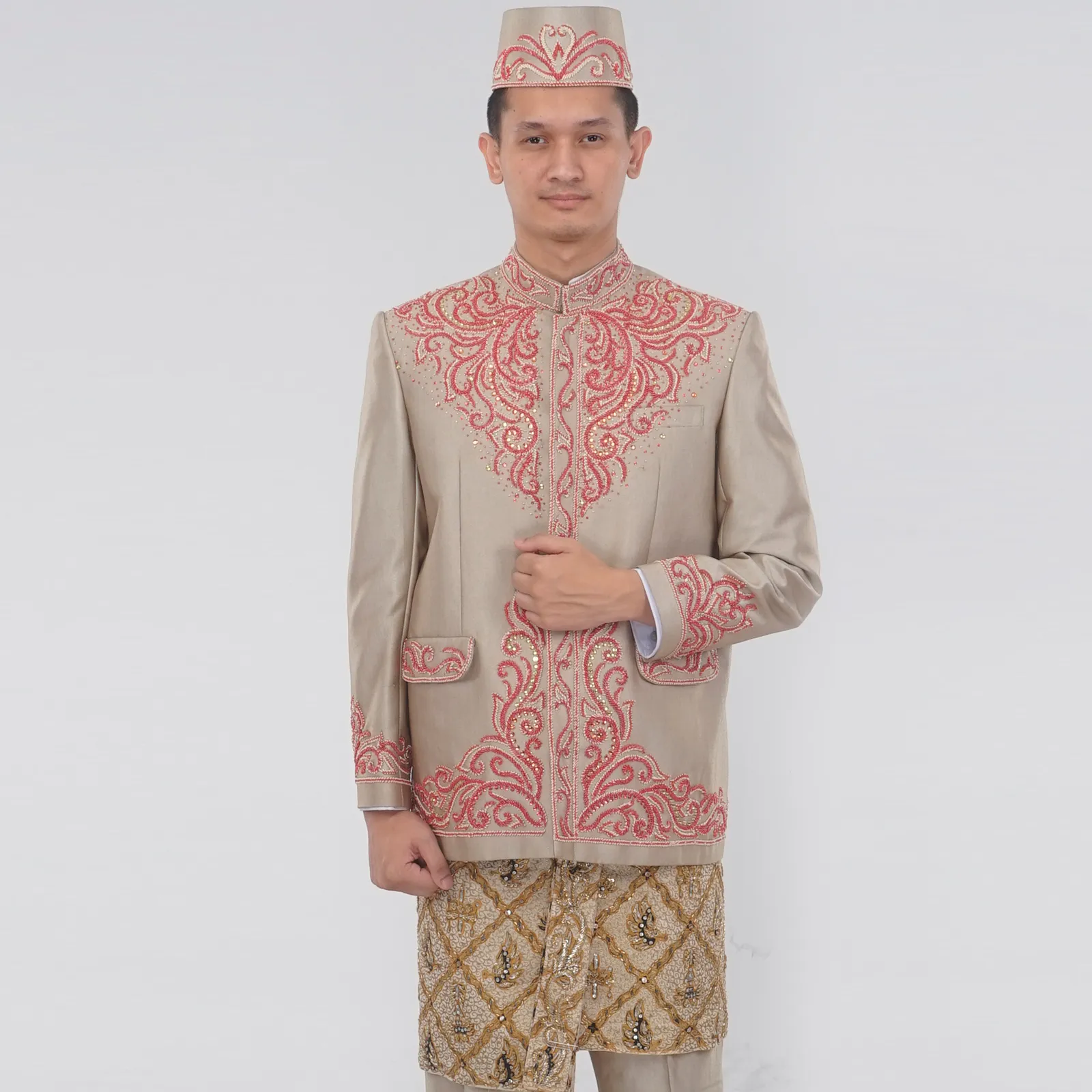 (BS-050) Beskap Pengantin Coklat Merah Farah