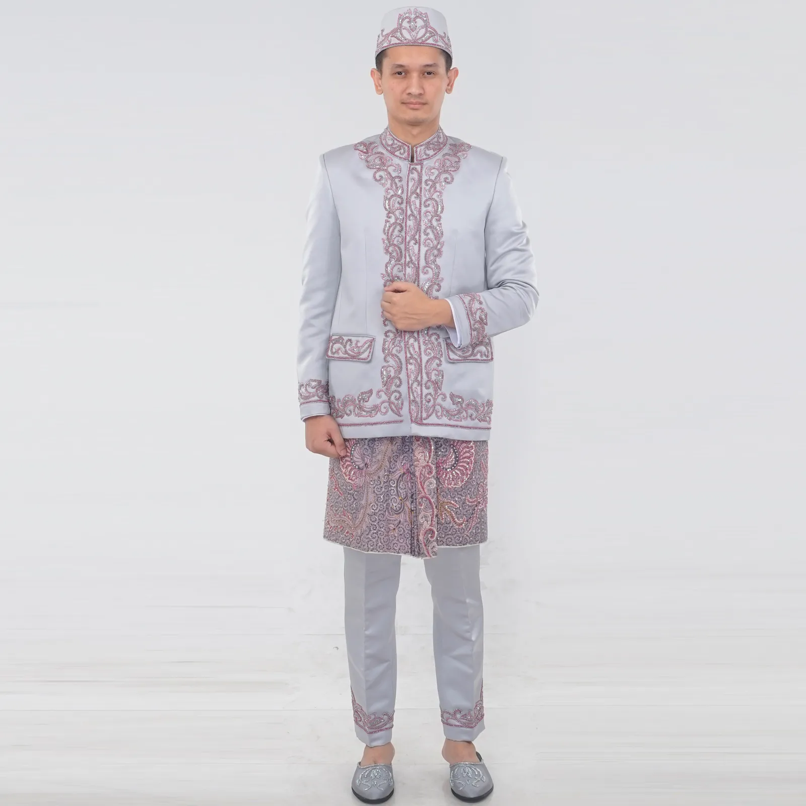 (BS-007) Beskap Pengantin Abu Pink Fitri