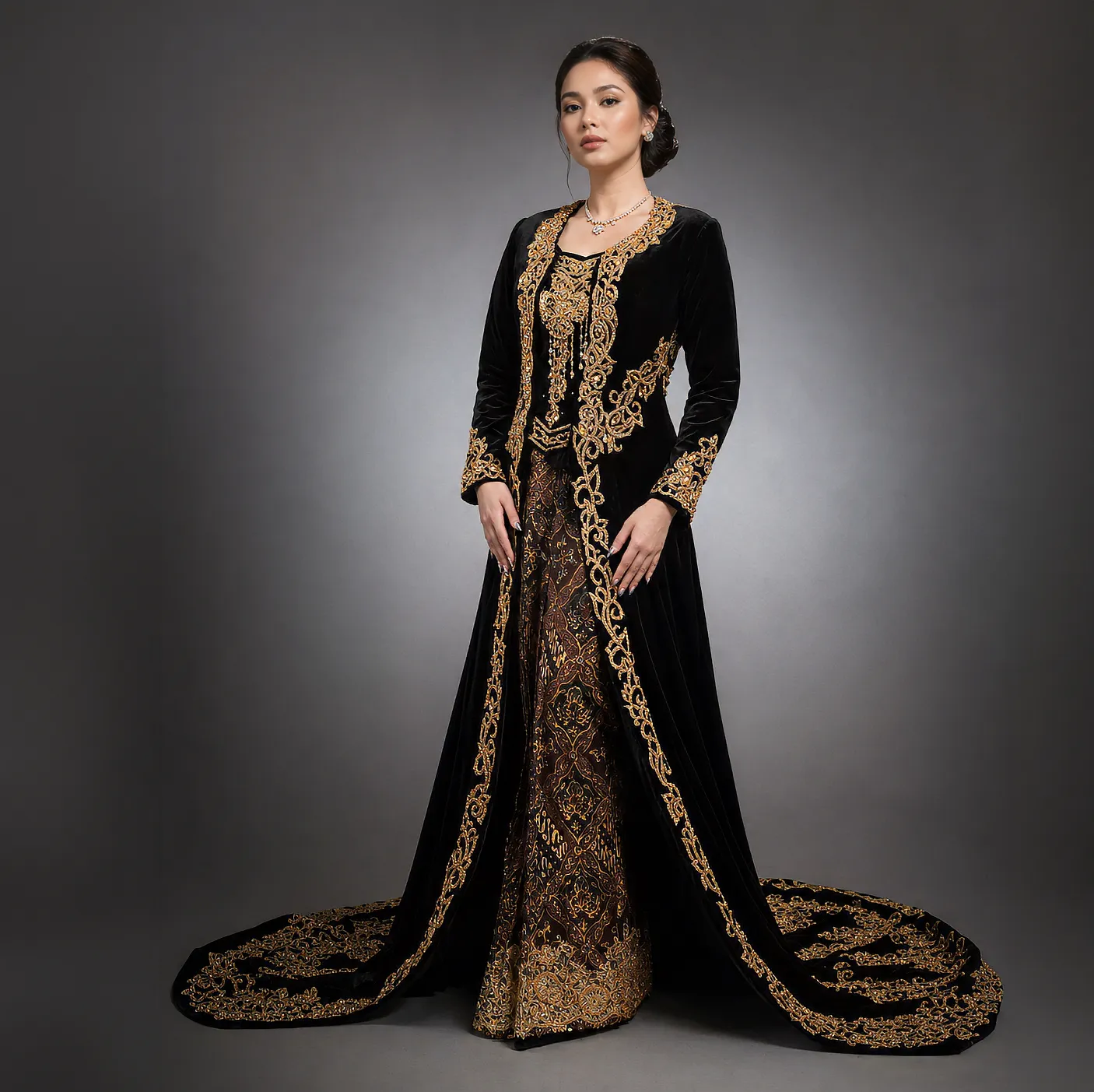 (KESS-028) Kebaya Pengantin Bludru Hitam Ochie
