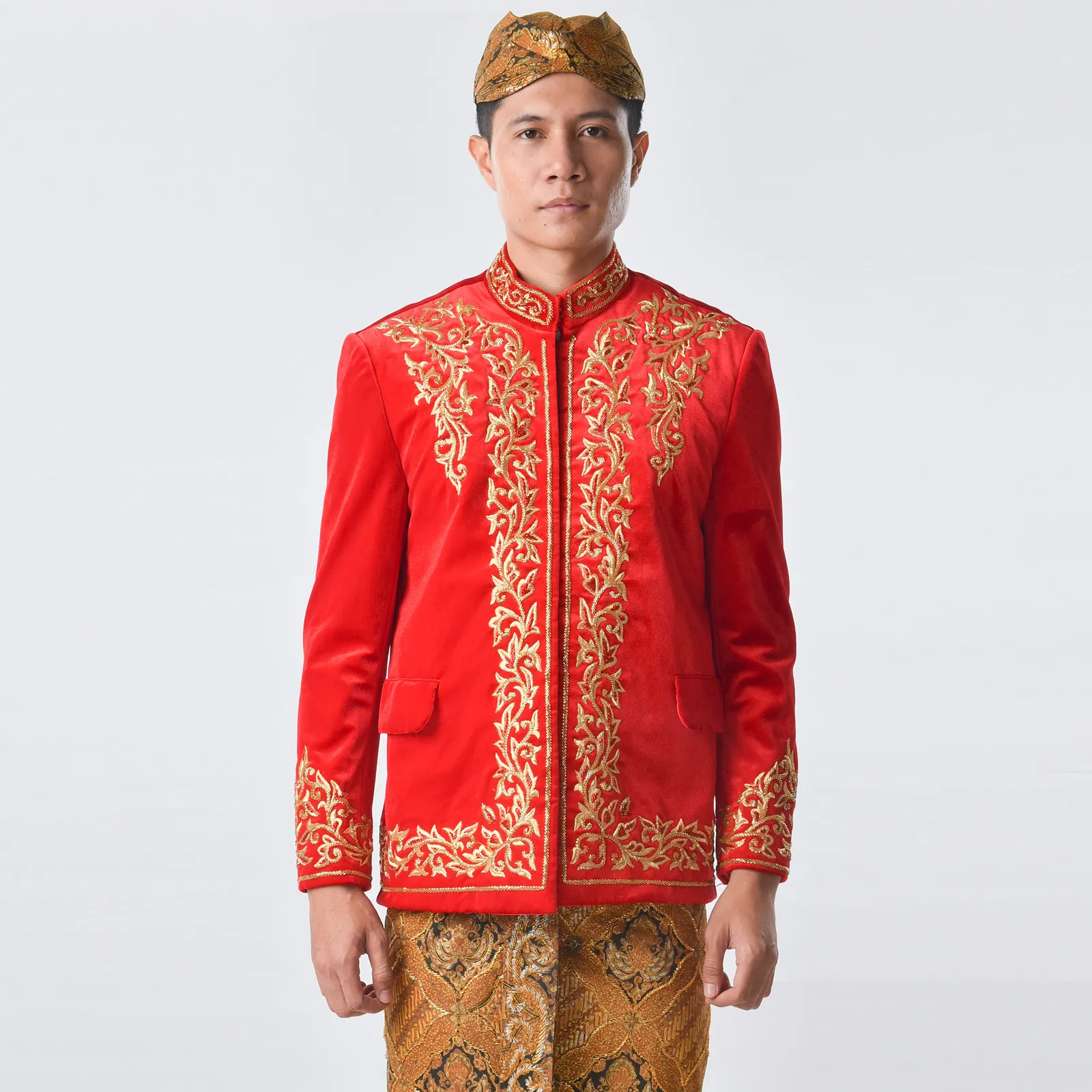 (BS-021) Beskap Pengantin Bludru Merah Data Karuni