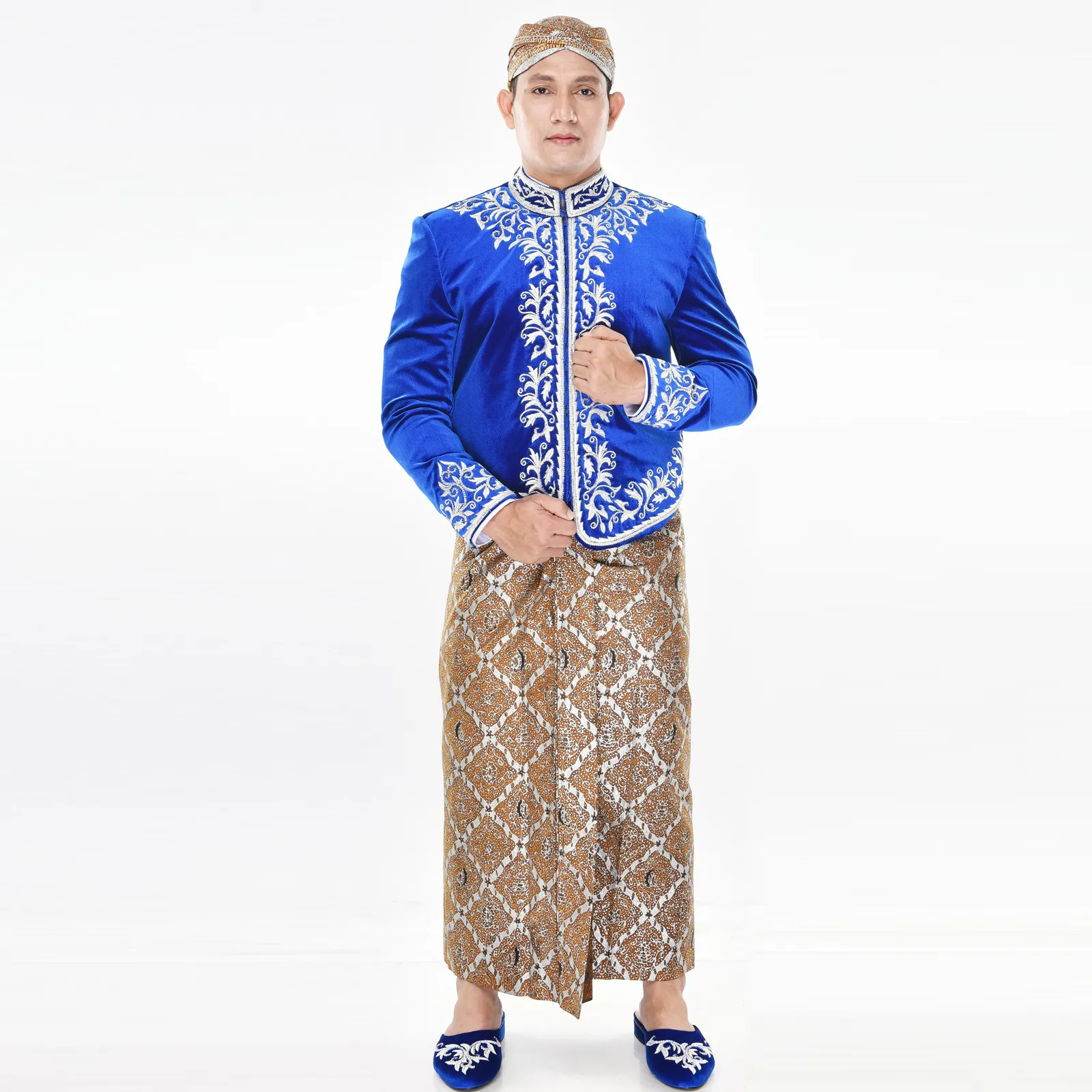 (BJ-013) Beskap Pengantin Bludru Biru Silver Indira