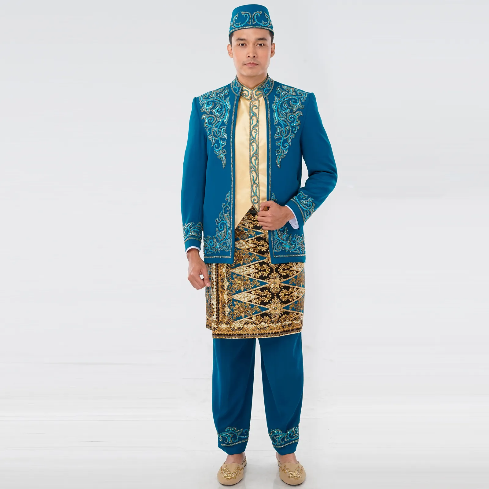 (BS-009) Beskap Pengantin Biru Emas Vinda