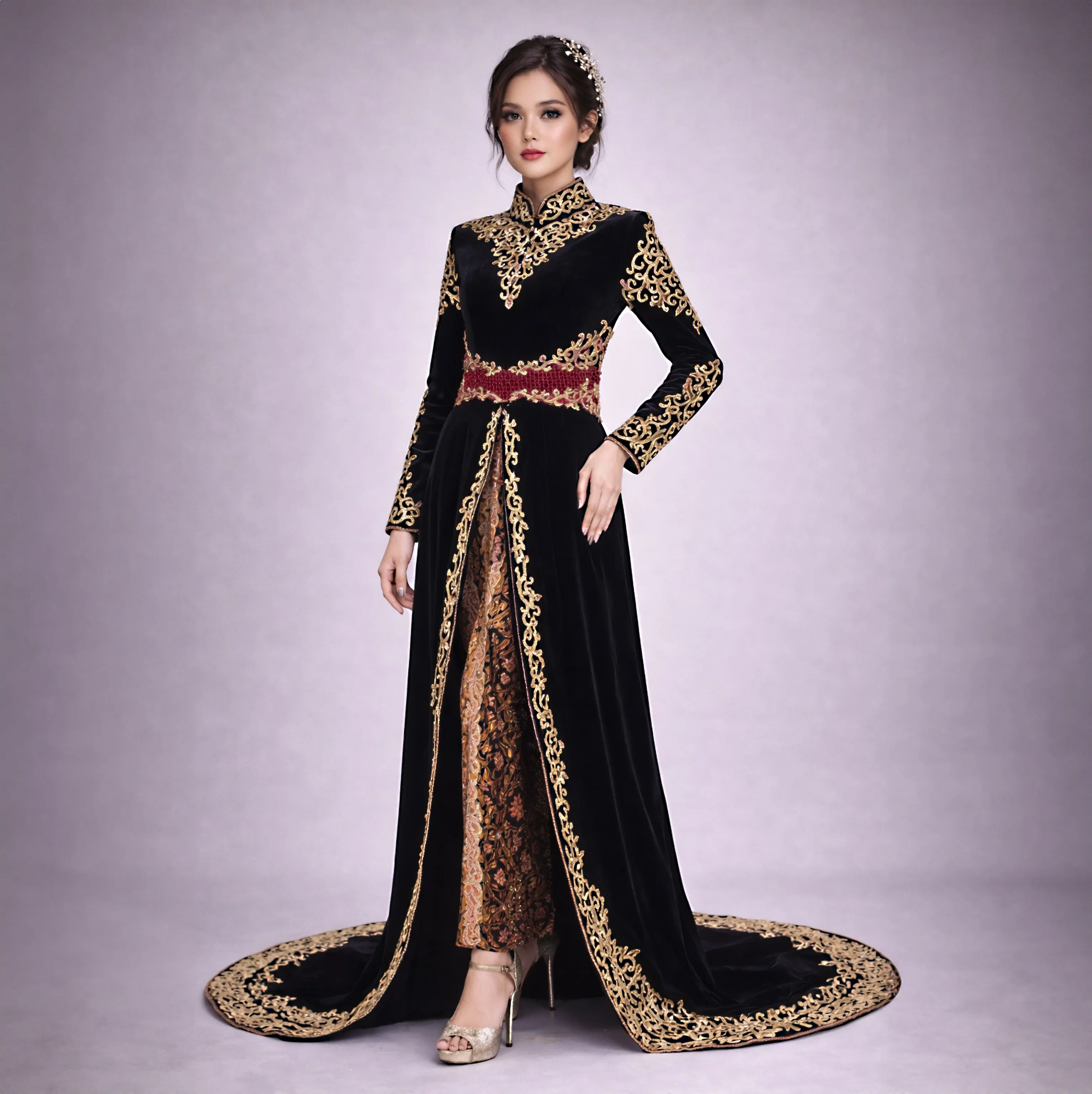 (KE-091) Kebaya Pengantin Bludru Hitam Nabila