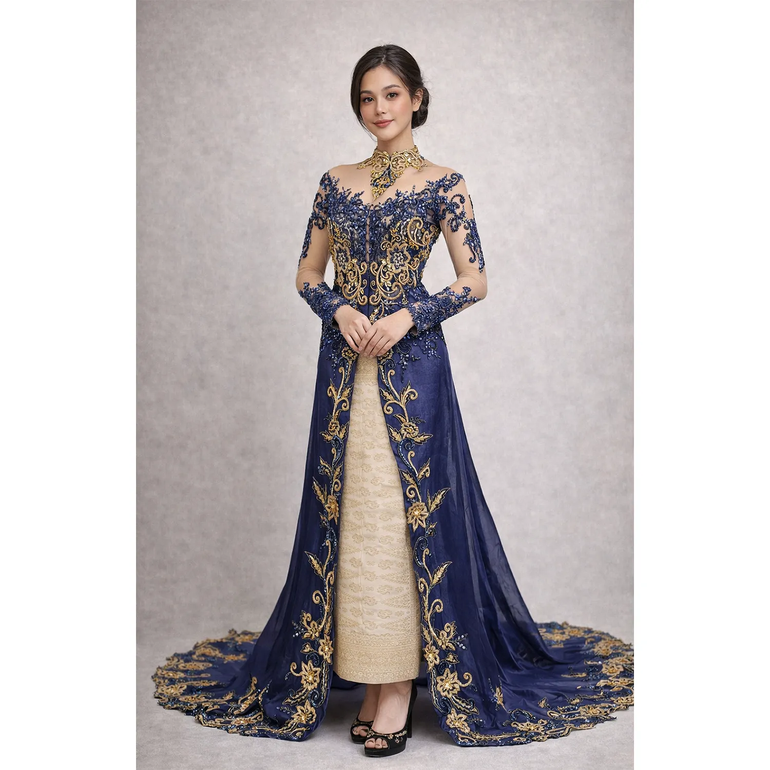 (KR-153) Kebaya Pengantin Biru Navy Nia
