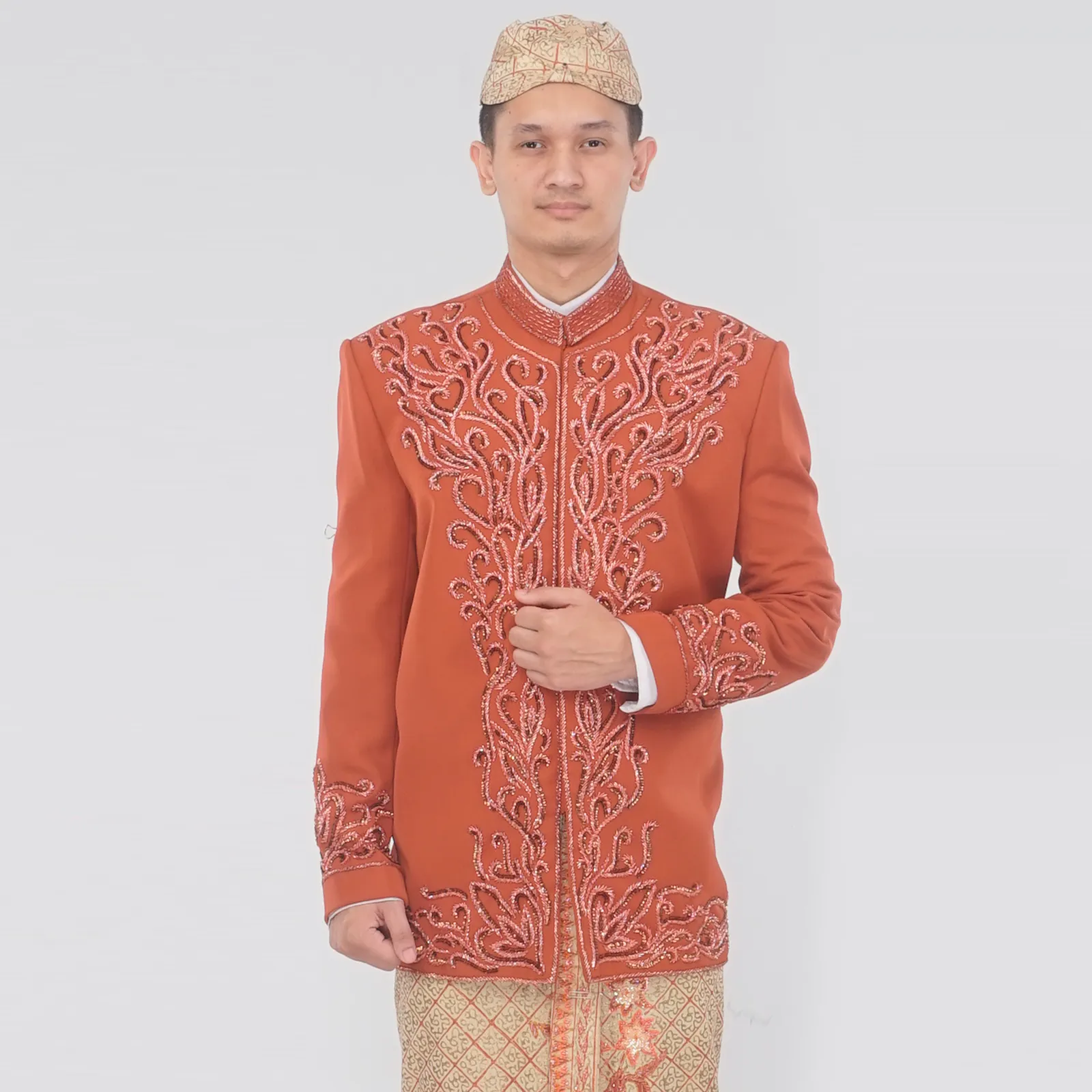 (BS-082) Beskap Pengantin Orange Dianing