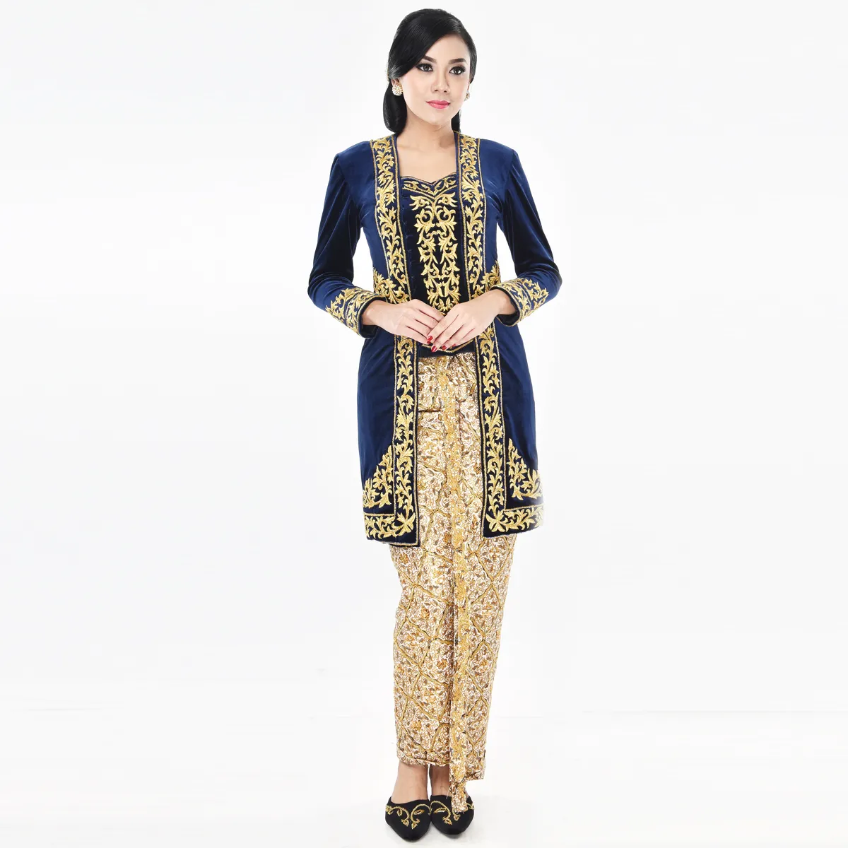 (KE-010) Kebaya Pengantin Bludru Biru Navy Ajeng